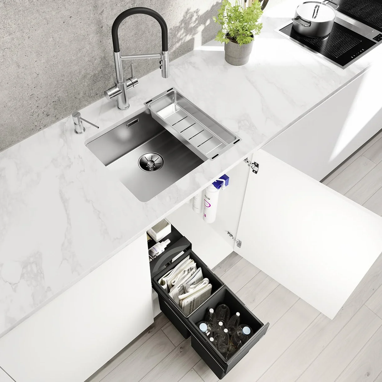 BLANCO CATRIS-S Flexo Grifo de cocina cromado Alta presión Agua filtrada BWT Cambio de chorro transparente a ducha