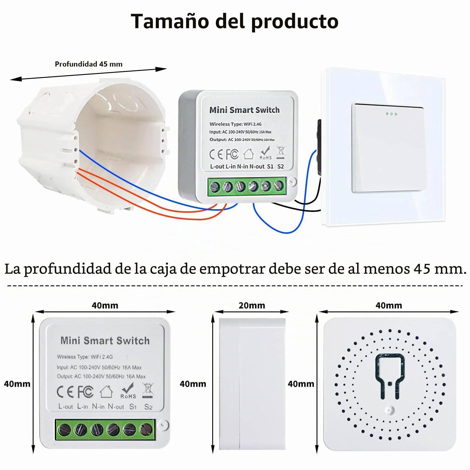 Módulos de Interruptor de Luz Inteligente 2 Vías, 4 Unidades, Smart Life, Tuya, Alexa, Google Home, WiFi, Requiere Cable Neutro