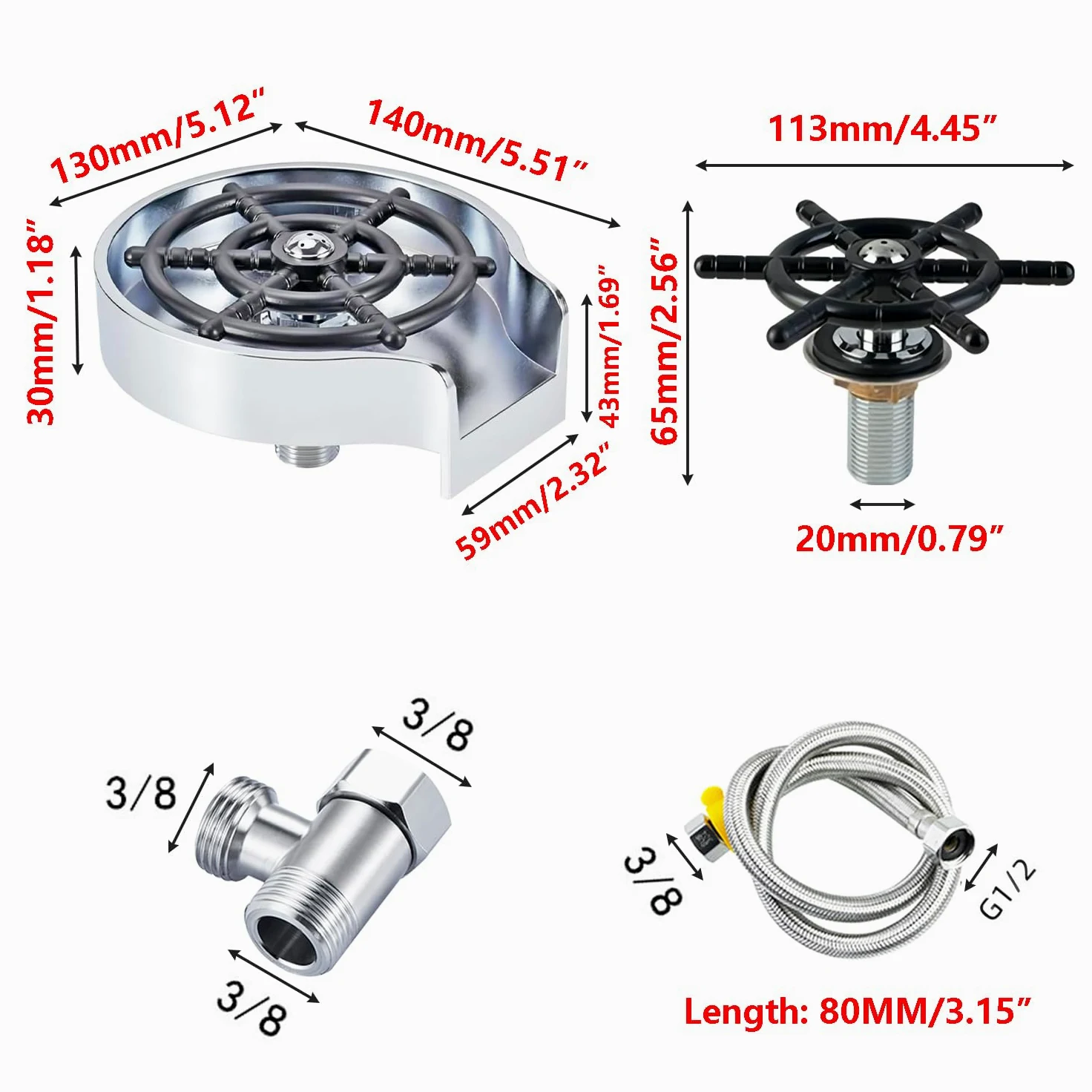 Qrity Enjuagador de Vidrio para Fregadero de Cocina, Lavadora de Vidrio Enjuagadora, Lavavasos Automático, Plata