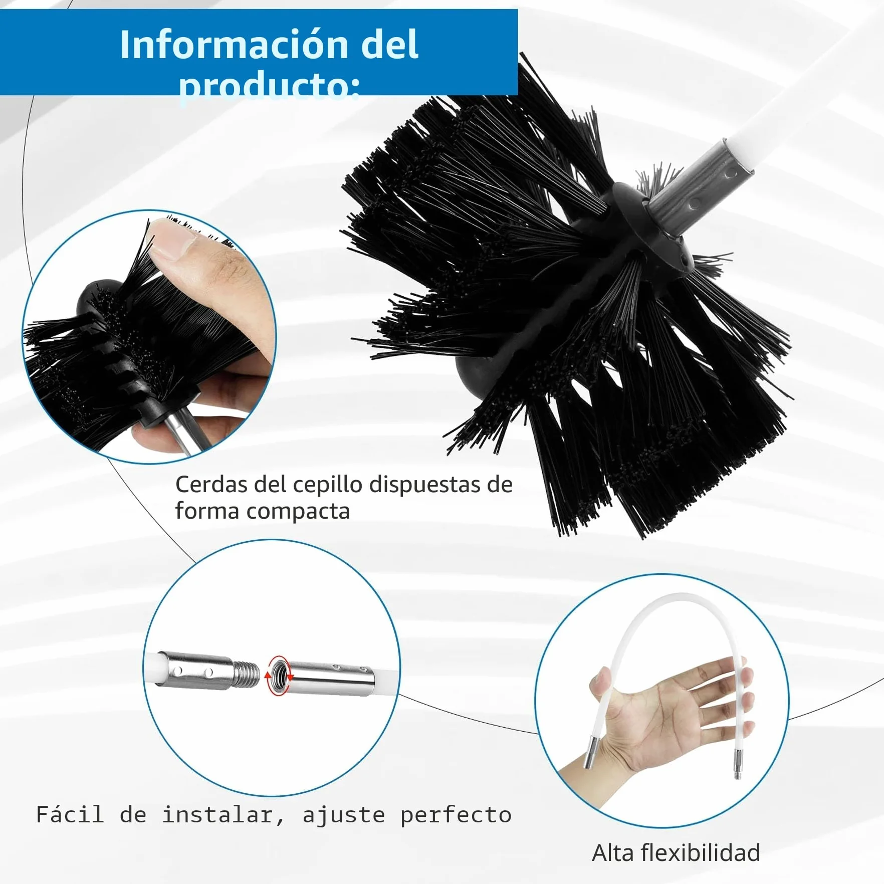 24 Piezas Cepillo De Chimenea Kit,Cepillo Limpieza Chimenea,Kit de Cepillo Limpieza Chimenea,Cepillo para Limpiar Chimeneas Incluye 20 varillas, 2 cabezales, 1 conector y 1 bolsa de almacenamiento