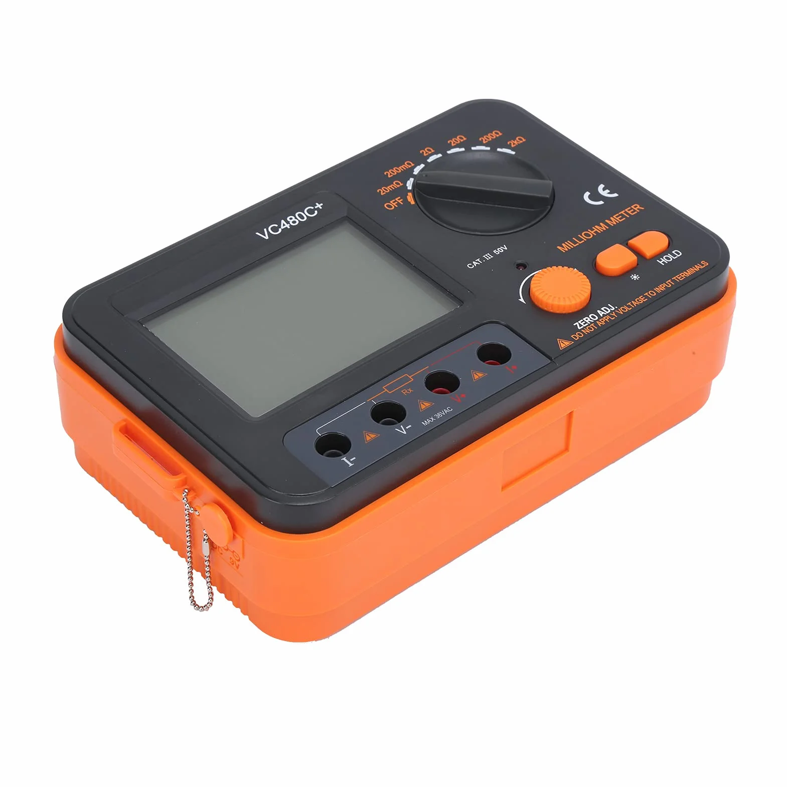 VC480C Probador Digital de Miliohmímetro 6 Rangos Medición Baja Resistencia CC 4 Cables Pantalla LCD Grande Portátil