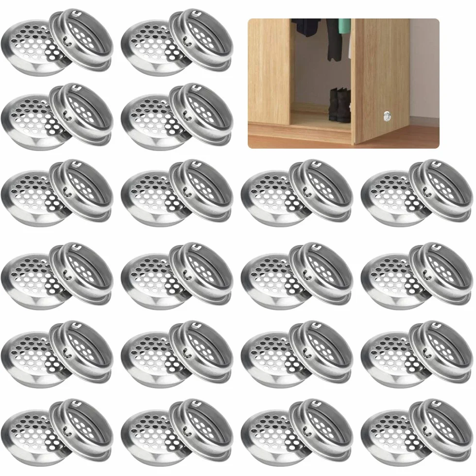 30 PCS Rejillas Ventilacion Redondo Acero Inoxidable Redondas de Malla Agujero Circular de Rejilla de Ventilación Gabinete Orificio de Ventilación para Guardarropa, Gabinete del Zapato
