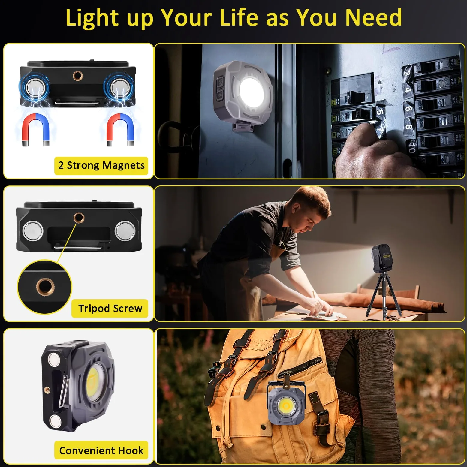 MASMEJOR Foco LED Recargable Potente 30W, Foco LED con Imanes & 7 Modos de Luz, 1500LM Luz de Trabajo 4000mAh, Ideal para Camping, Pesca, Taller, Emergencias