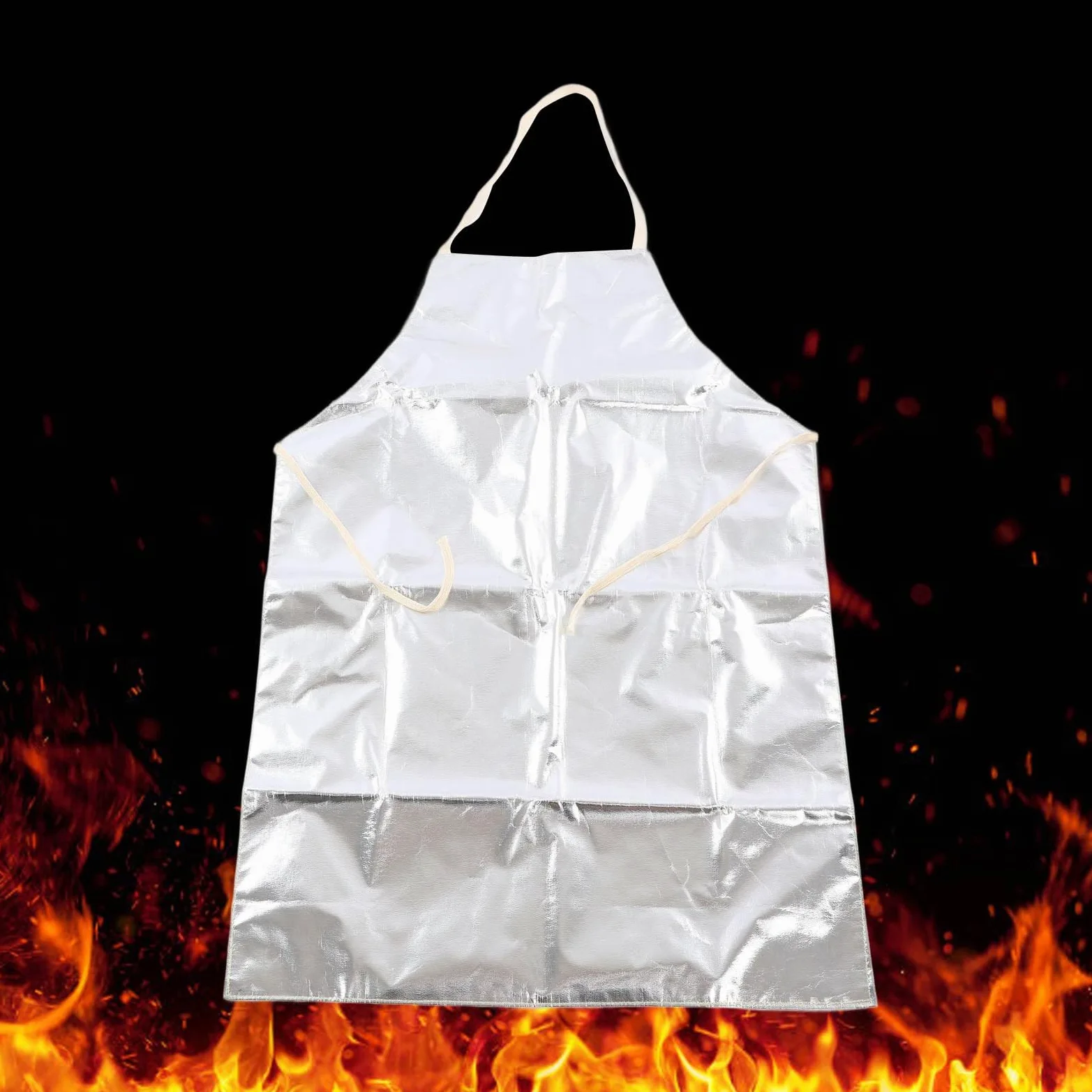 Acouto Delantal de Protección para Cocina Soldadura Barbacoa Resistente al Calor Ignífugo Laboral en Aluminio Ajustable con Bolsillos