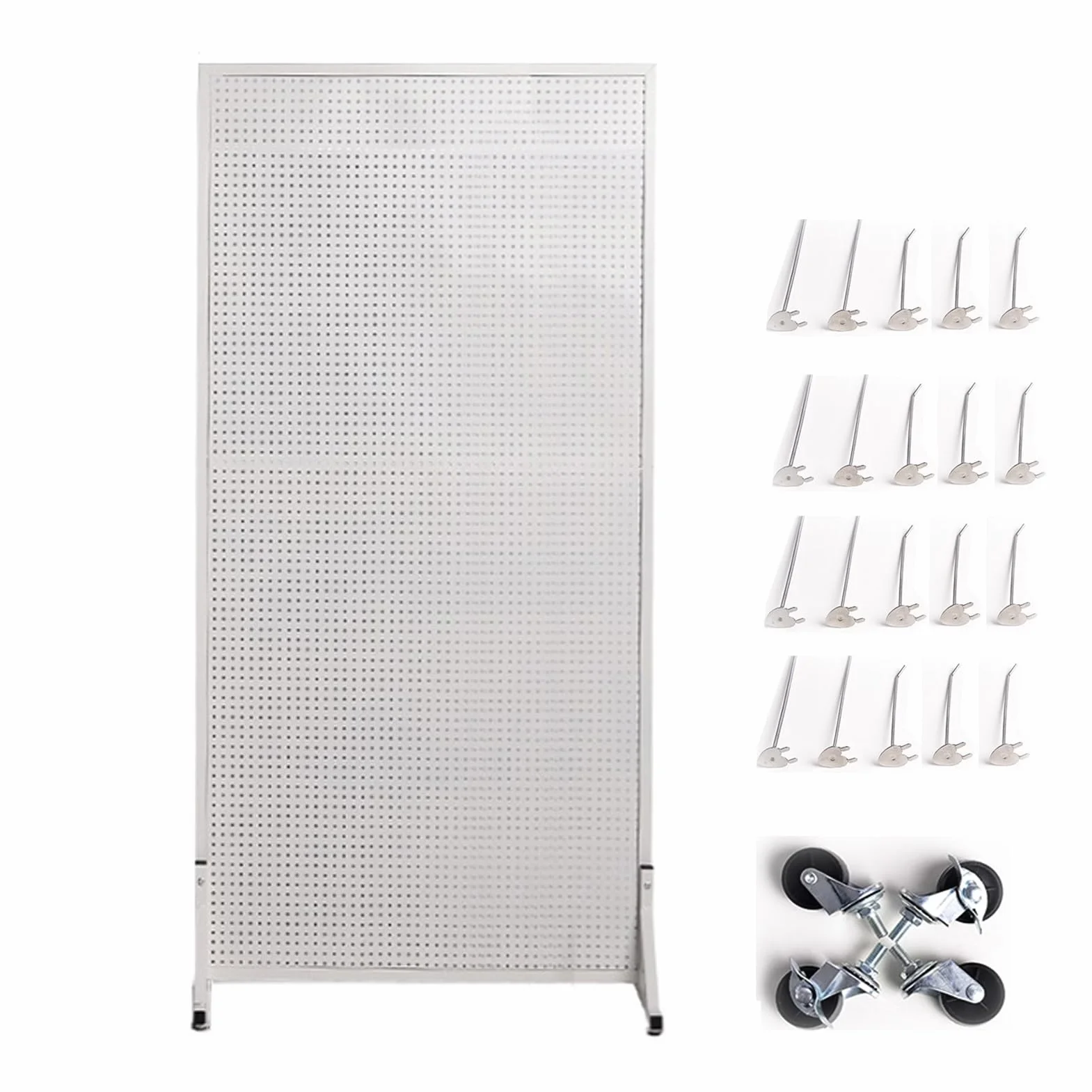 Tablero Perforado Metal con 20 Ganchos y Ruedas, Panel Perforado, Organizador Herramientas, Grande Panel Herramientas para Garaje, Cocina, Oficina, Juegos (Size : 60 * 120CM/23.6 * 47.2IN)