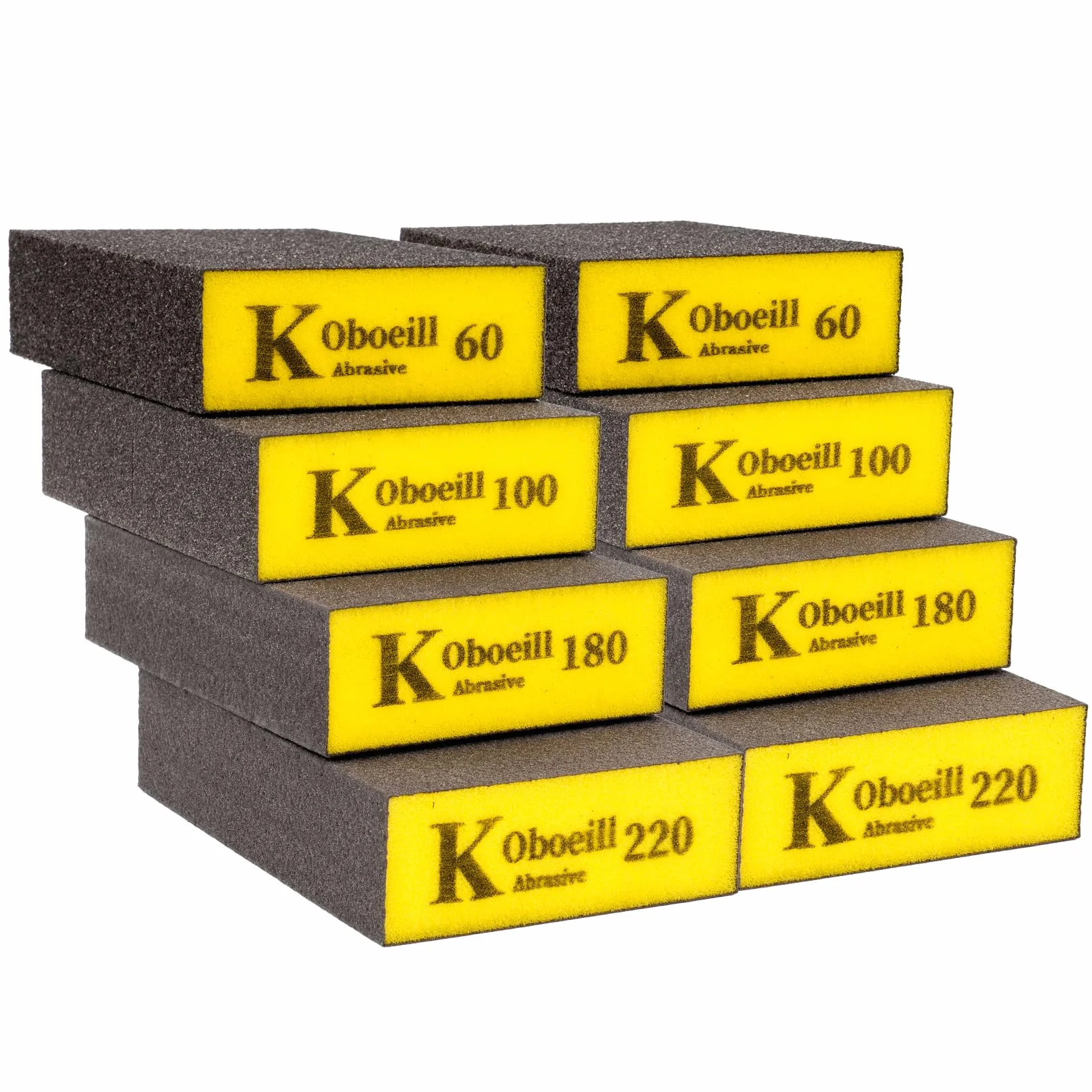 8 Pcs Esponjas de Lijado, Bloque de Lija de Grano 60/100/180/220, Almohadillas de Lija en Seco y Húmedo Flexibles Manual para Madera, Metal, Plástico, Muebles, Yeso, Paredes