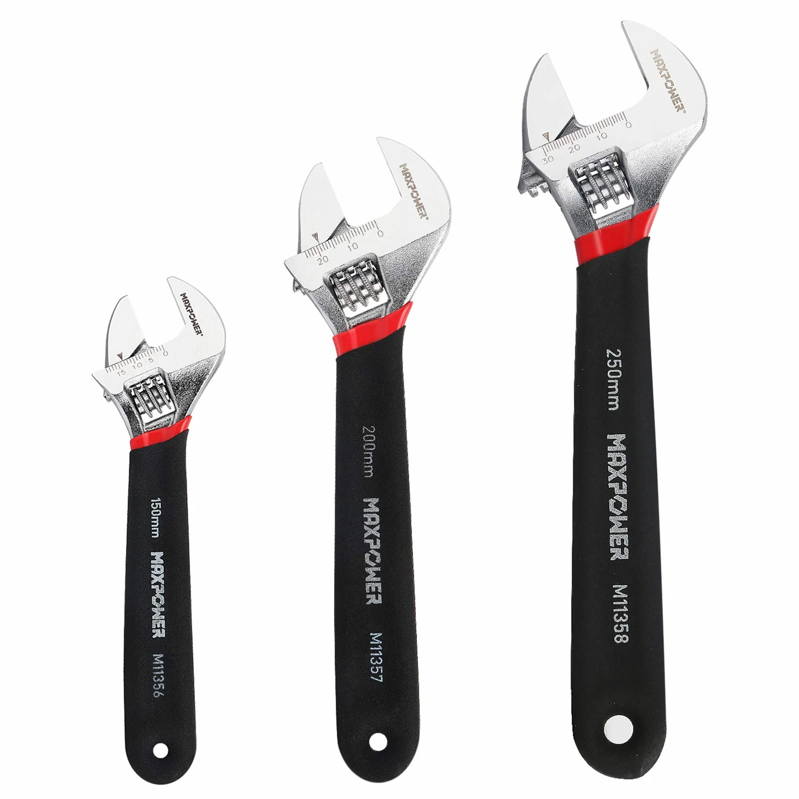 MaxPower Llave Inglesa, Juego de Llave Inglesa Ajustable de 3 Piezas (6"/150mm, 8"/200mm y 10"/250mm), Aleación de Acero