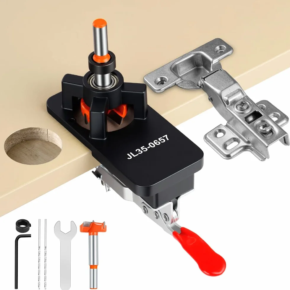 Plantilla de Perforación de Bisagra Oculta 35mm Ajustable, Jig con Abrazadera Simple, Localizador de Guía para Carpintería, Herramienta de Bricolaje para Instalación de Muebles
