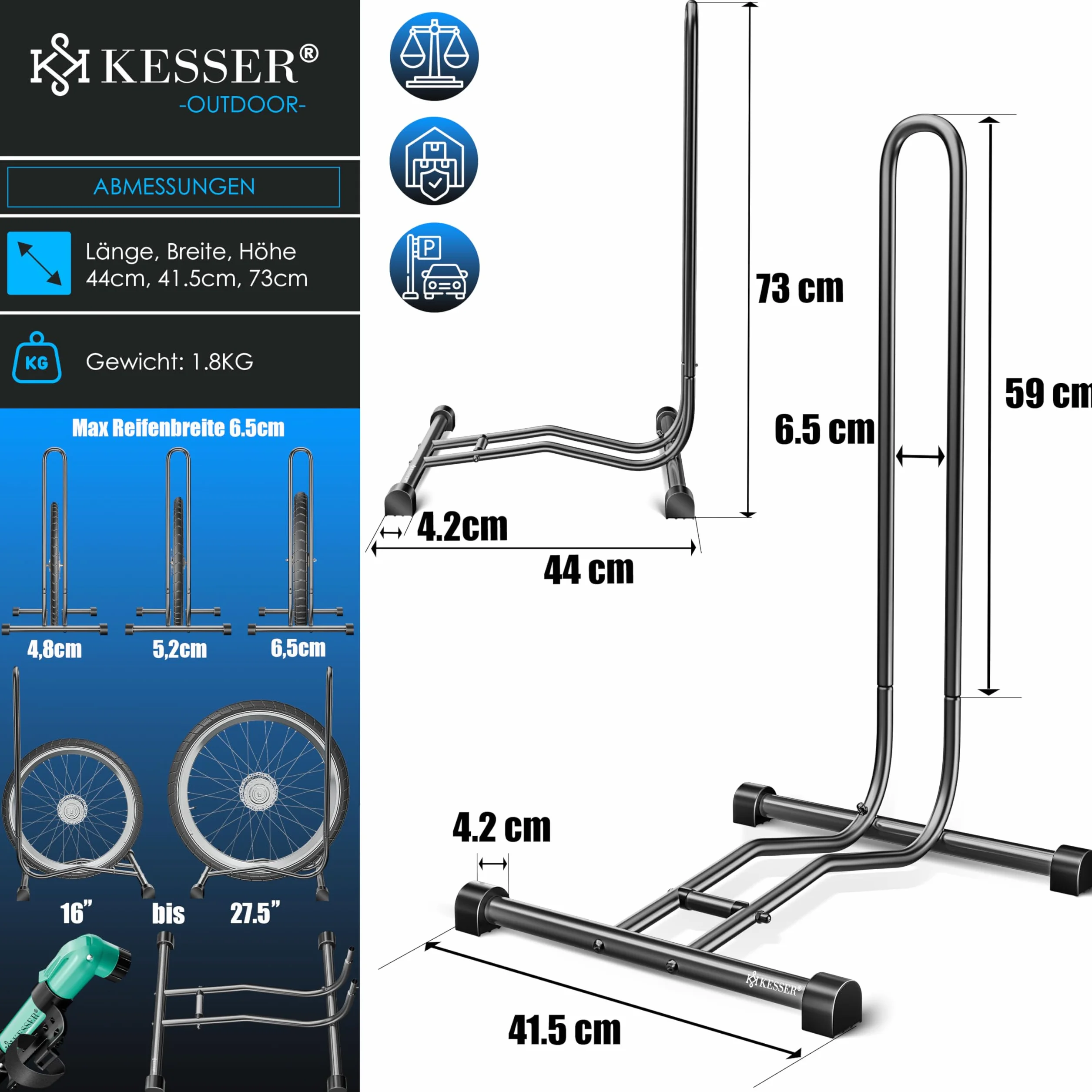 KESSER Soporte de bicicleta para bicicleta de montaña, eléctrica, ciudad, carretera, MTB, soporte de suelo independiente