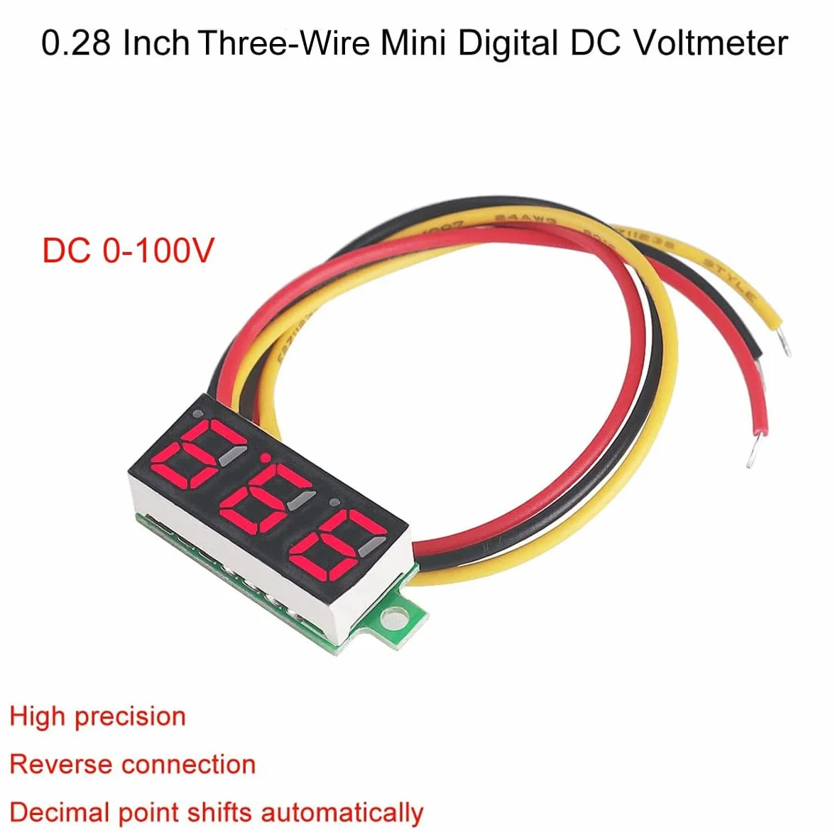 Greluma 5 piezas Mini voltímetro digital DC 0.28" tres hilos 0V-100V - 5 colores
