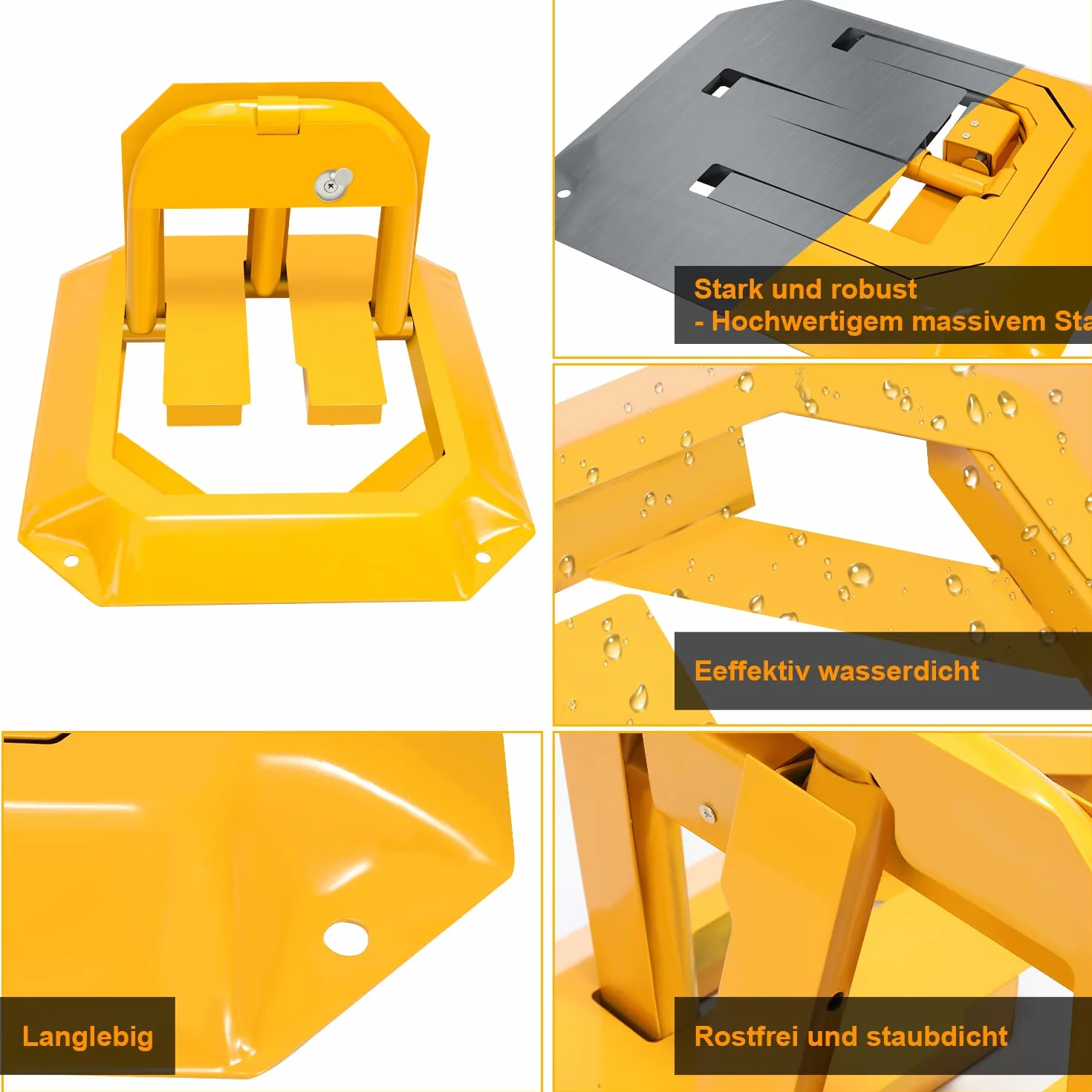 Sonnewelt 1 barrera de aparcamiento con 3 llaves, plegable, cerradura universal de aparcamiento, postes de barrera para garaje y entrada (amarillo)