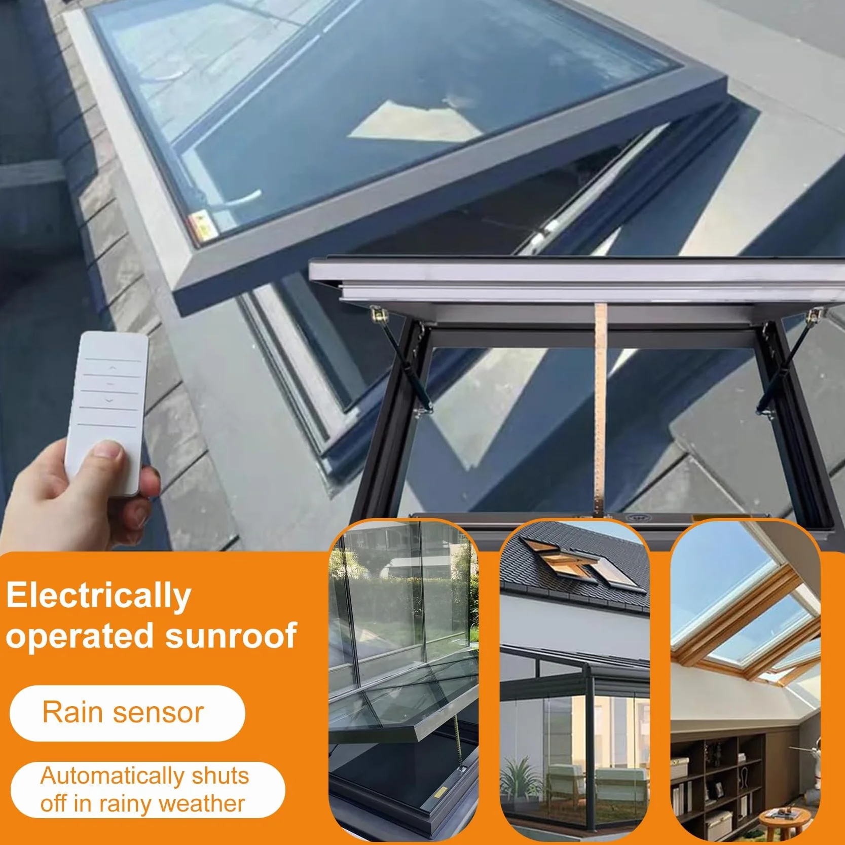 Ventana de tejado con Control Remoto Apertura eléctrica, Escotilla de techo de tragaluz, Vidrio Templado de Doble Capa, para áticos iluminación y ventilación(LxW 81x61cm/32x24in)
