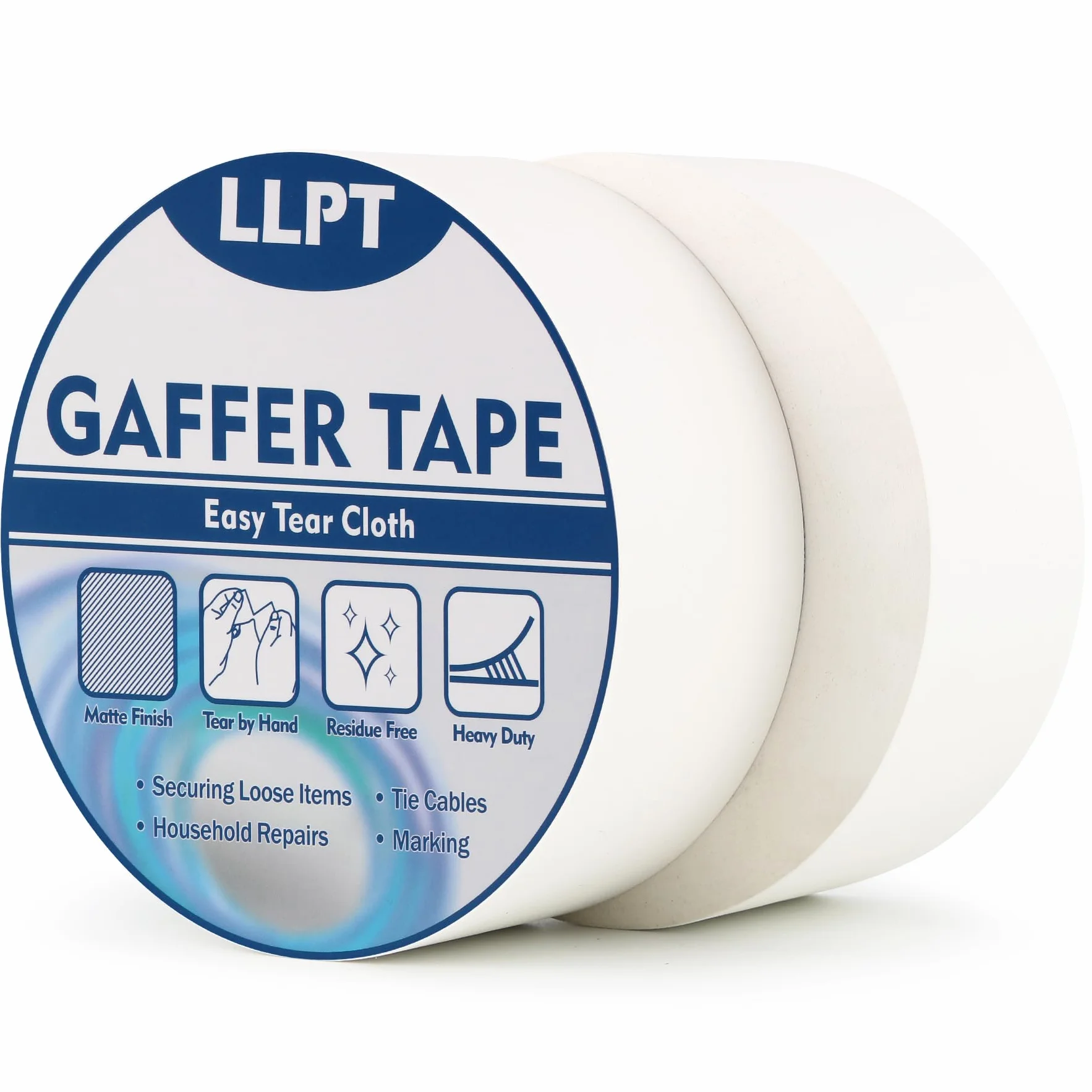 LLPT Cinta Adhesiva Resistente Blanco | Cinta de Aluminio Blanco |Cinta de Tela Resistente,Adhesiva e Impermeable | Para Reparar,Fijar,Reforzar y Sellar(PGT532P2WT) | 2 paquetes | 50 mm x 32 m
