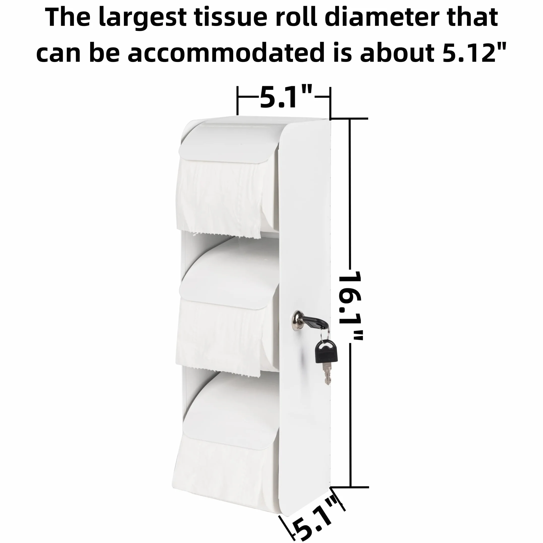 Dispensador comercial de papel higiénico de acero inoxidable, soporte para 3 rollos con cerradura, montaje en pared, opción de rollo doble, color blanco