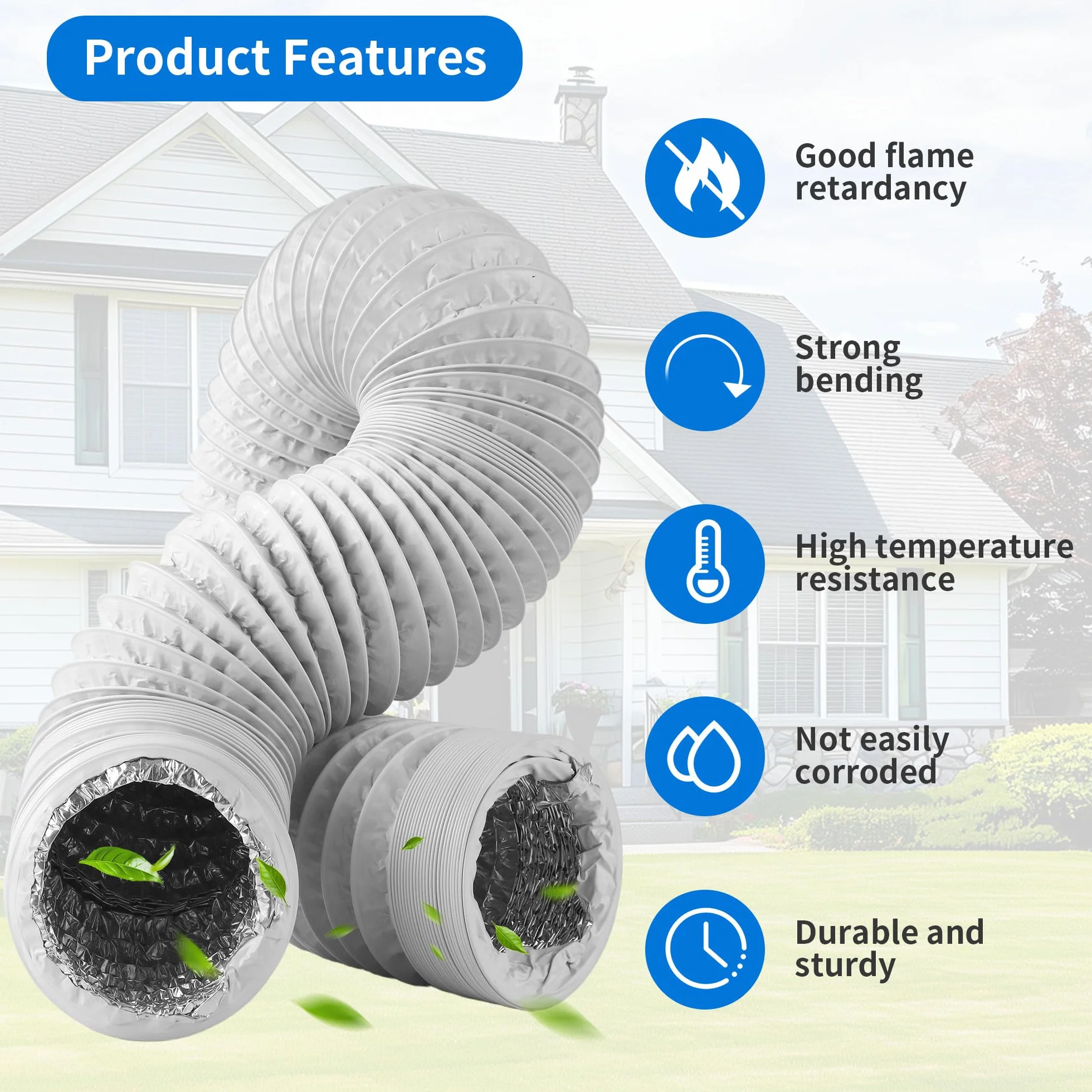 Tubo Flexible 100 mm x 3 m con 2 Abrazaderas Acero Inox – Tubo PVC-Aluminio para Sistemas de Ventilación, Climatización y Secado,Tubo Campana Extractora