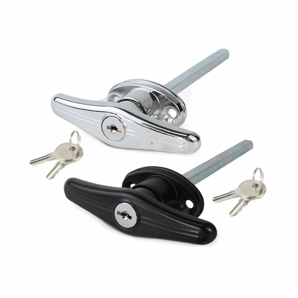 Cerradura de puerta de garaje con mango en T, cerradura de puerta de aleación de zinc, mango tipo T, kit de bloqueo de mango en T, barra de conexión, cerradura de puerta de chasis (plateado)