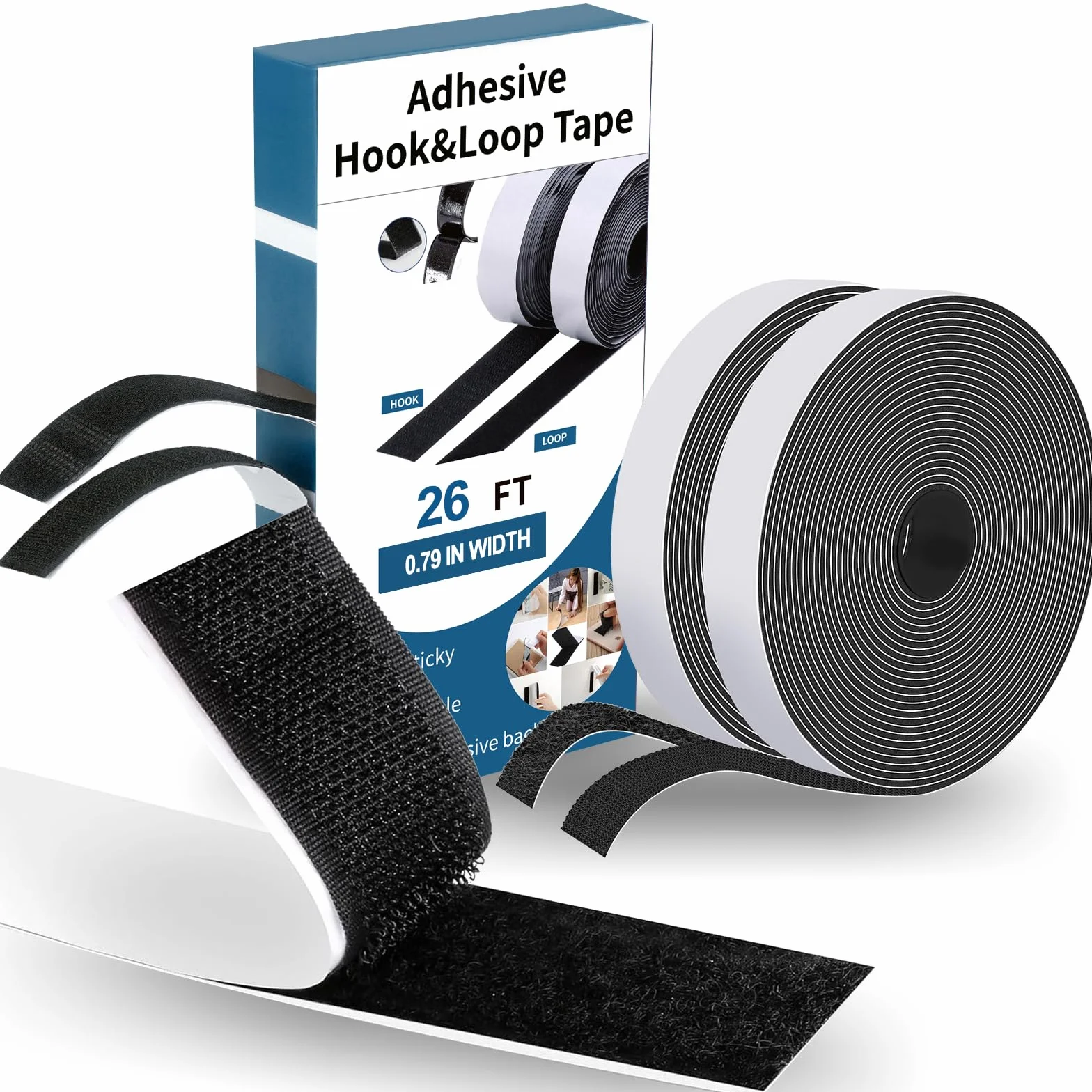 Multifuncional Belcro Adhesivo Doble Cara Fuerte 20 mm x 8 m, Negro Adhesivo Doble Cara Extrafuerte para Interiores y Exteriores, para Casa