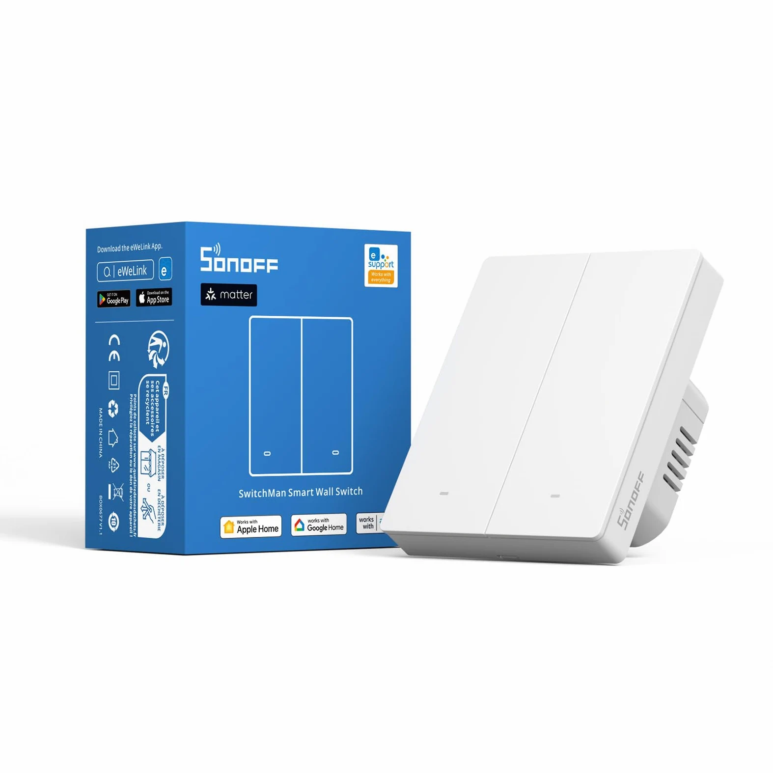 SONOFF M5-2C-80W (Matter) Interruptor de luz Inteligente, Interruptor de Pared Wi-Fi Alexa, Interruptores de luz eléctrica, 2 Canal, Compatible con Alexa and Google Home [Cable neutro requerido]