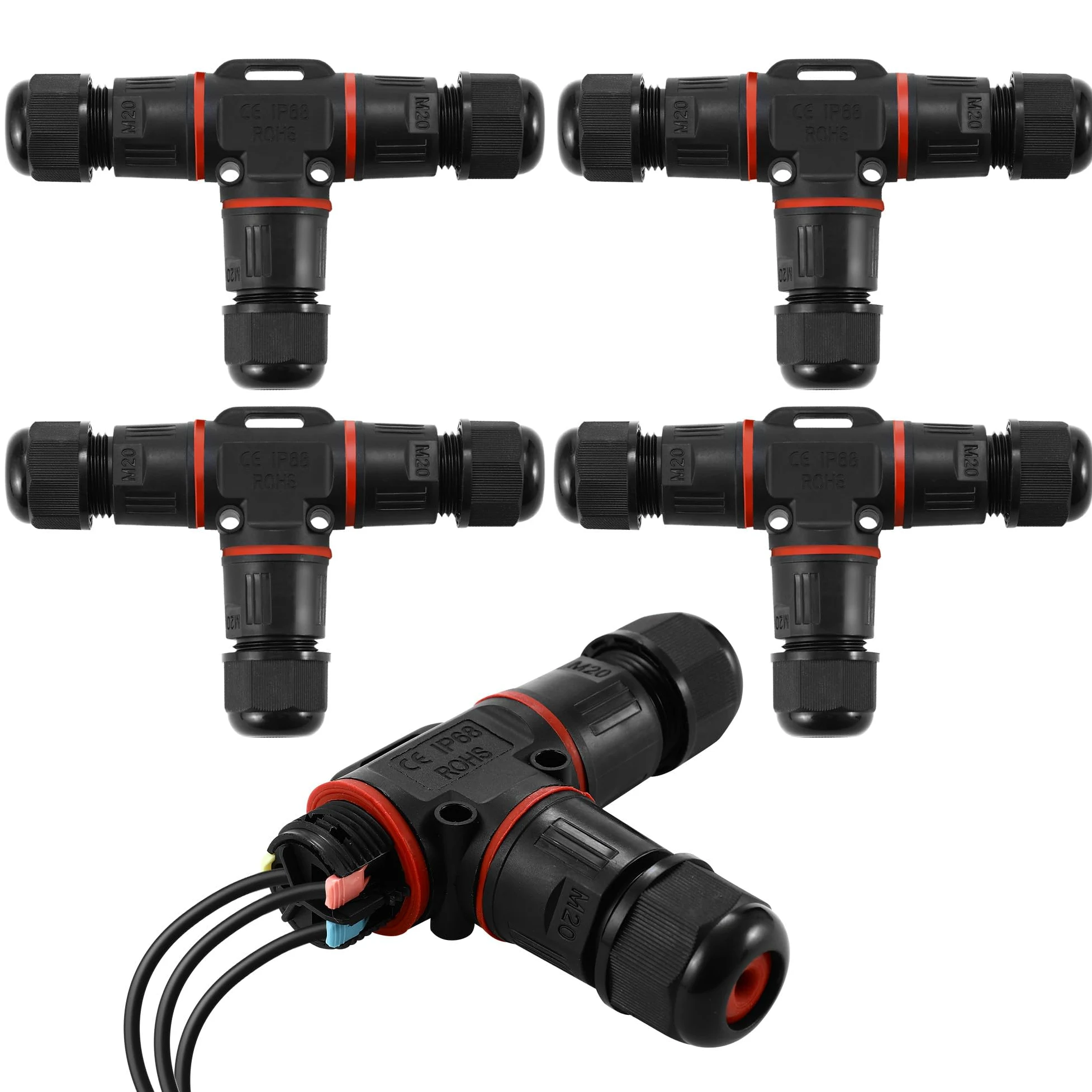 4 Pack Empalmes Cables Electricos de 3 pines，Empalmes Cables Electricos Estancos，IP68,Empalmes Cables Electricos Estancos Ø5-10mm，Apto para jardines, zonas exteriores, suelos, tejados (3 vías)