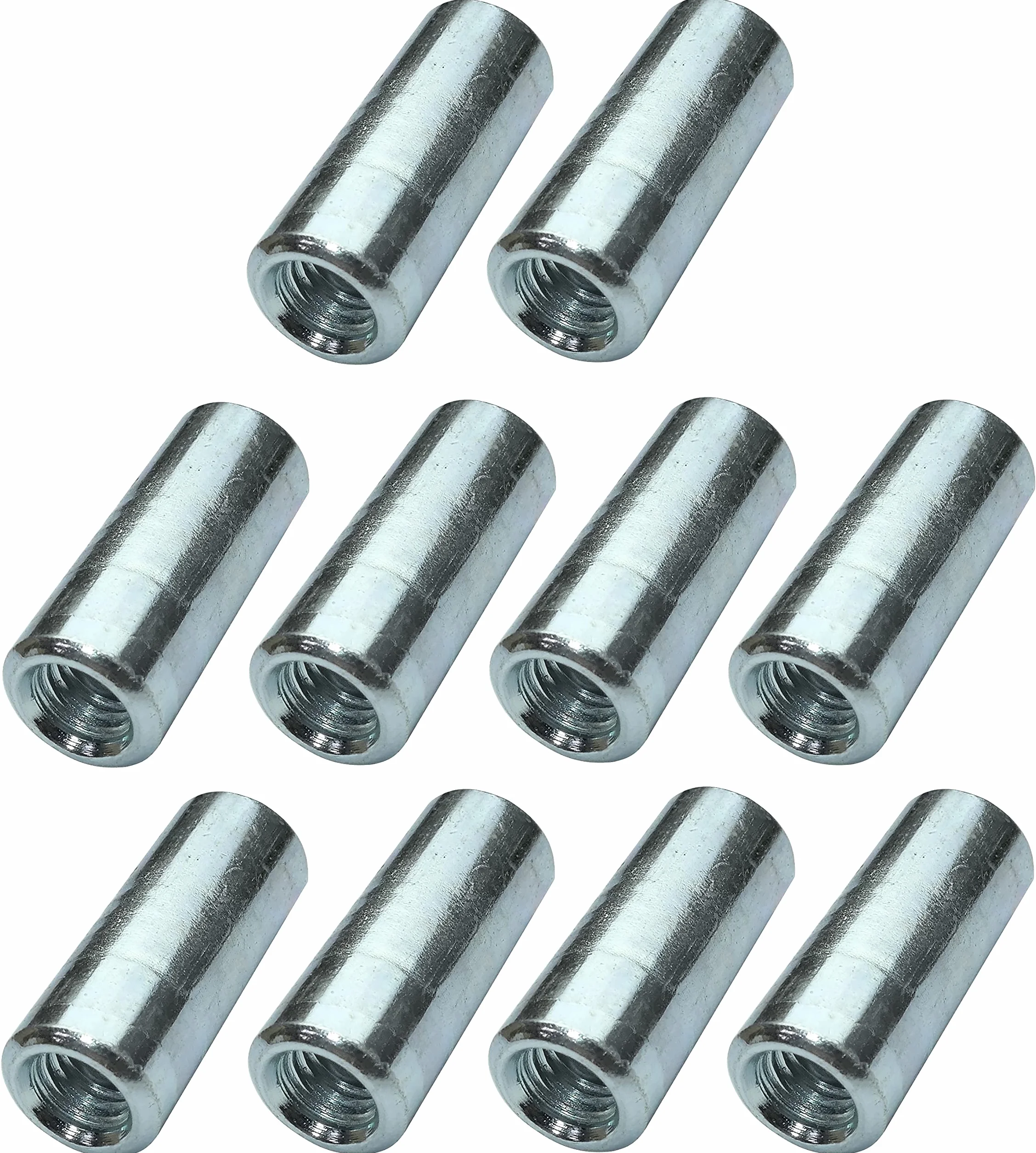 AERZETIX Tuercas Manguitos Acoplamiento M6x25x10mm, Juego de 10 | Roscados, Conexión Redonda Cilíndrica, Prolongador, Acero Galvanizado, C49628