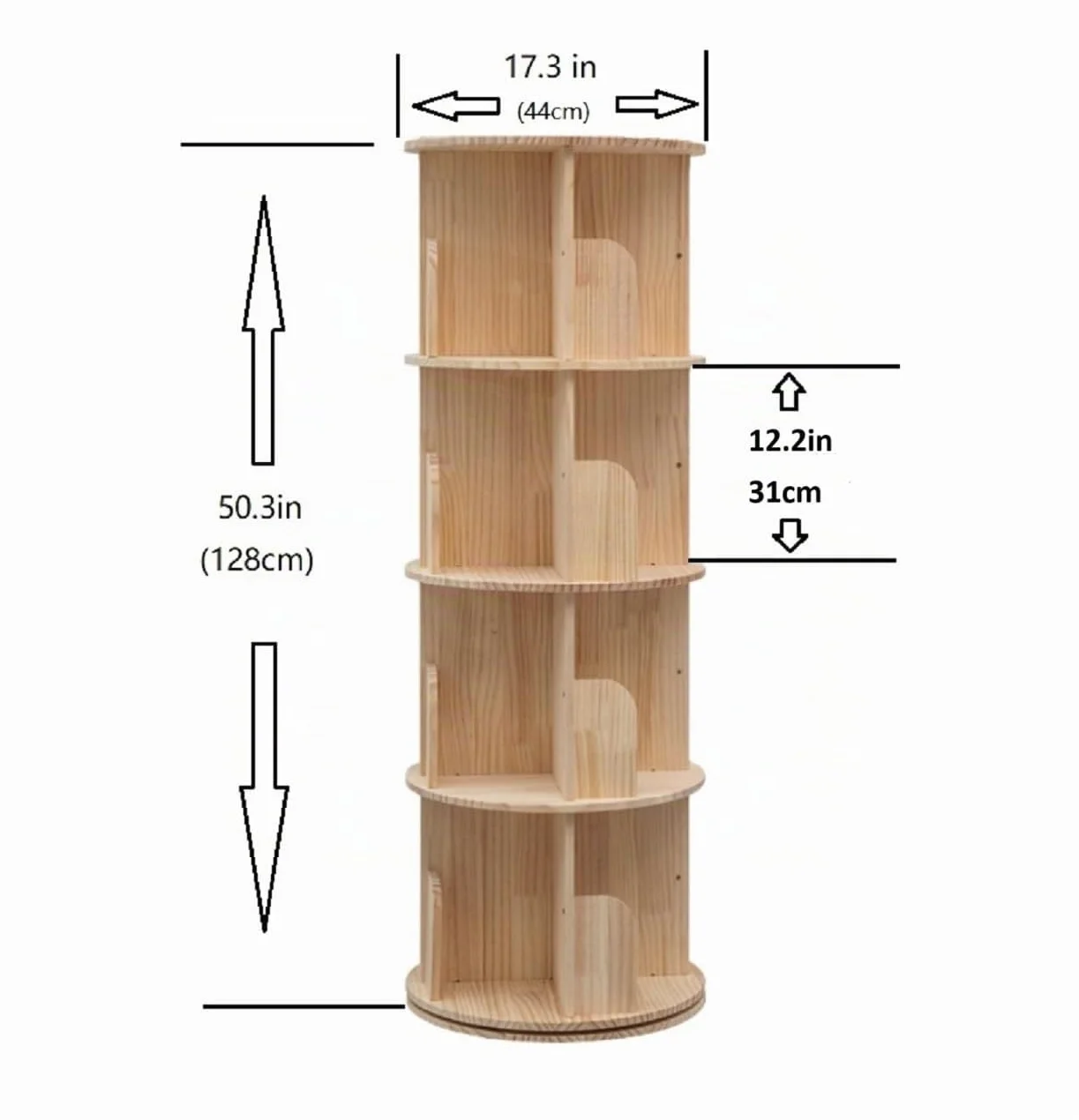 Heehee Estantería giratoria de 360 Grados, estantería de pie para Suelo de 4 Niveles, Estante de Almacenamiento para niños y Adultos, Organizador de estantería de Madera Maciza