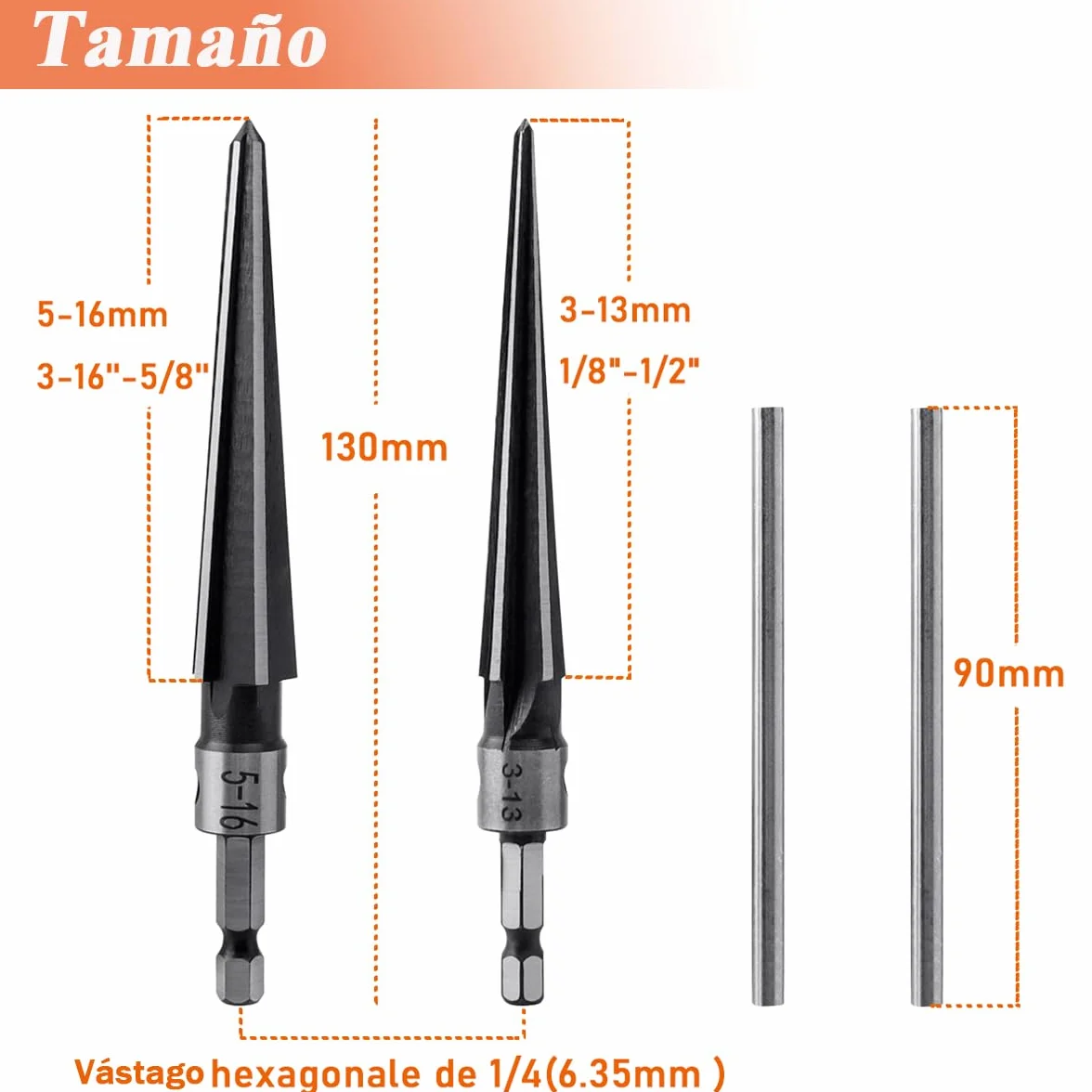 Escariador Cónico Hexagonal 3-13mm 5-16mm Treki Herramienta de Mano en Forma de T