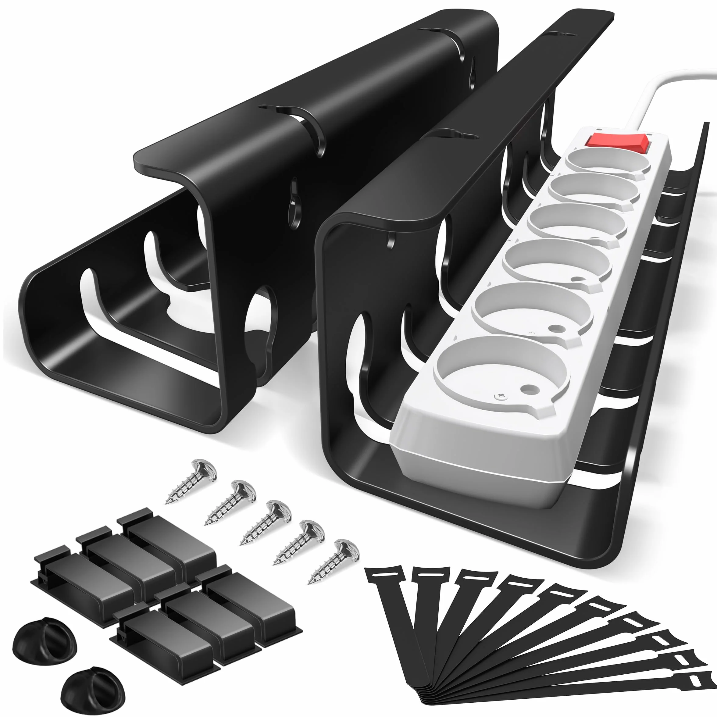 Organizador de Cables para Escritorio para gestión de Cables, Juego de 2 Unidades, Acero Inoxidable, Organizador de Cables, Escritorio, Color Negro