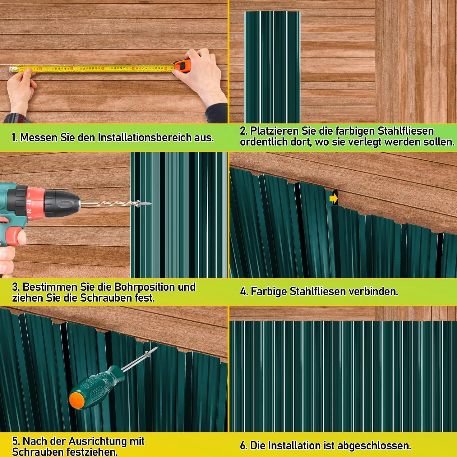 Juego de 12 placas de chapa trapezoidal galvanizadas para techos – Láminas de acero verdes y robustas con protección contra la oxidación, ideales para garajes y cubiertas de techo, superficie