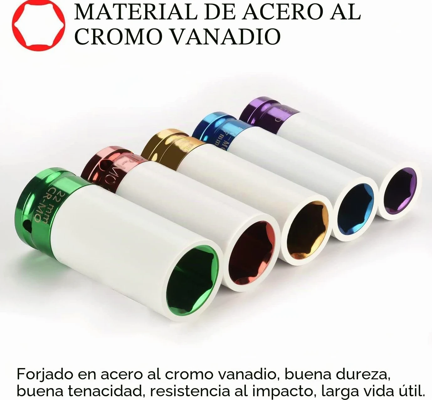 Juego de 5 llaves de impacto con insertos protectores, juego de tuercas para ruedas 15, 17, 19, 21, 22 mm, inserto de 1/2 pulgada para llave de torque e impacto, herramienta para tuercas de