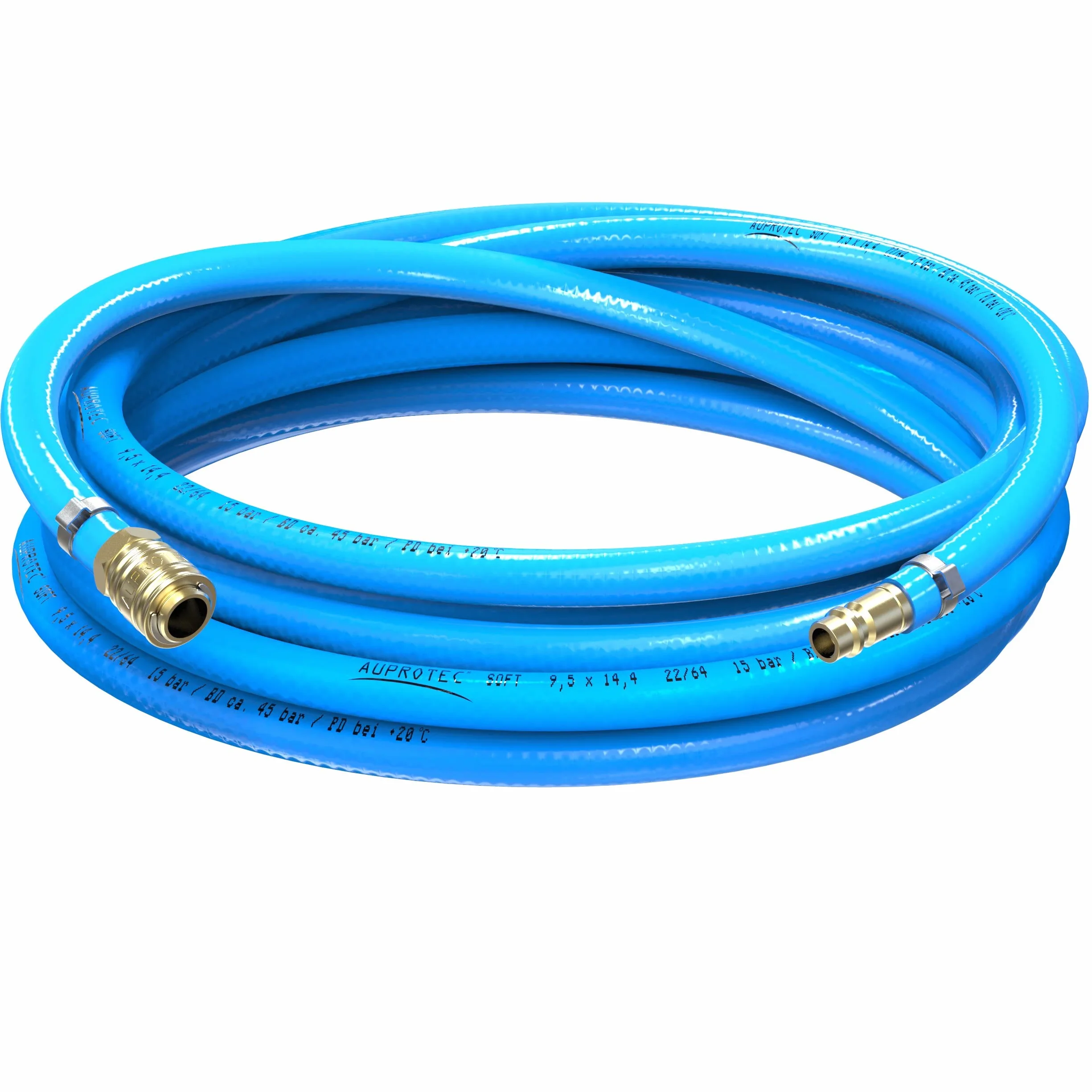 AUPROTEC set de manguera de aire comprimido Ø 9 mm interior, 3 m manguera de PVC con acoplador rápido de latón para compresores de aire, manguera de compresor AUPROTEC altamente flexible