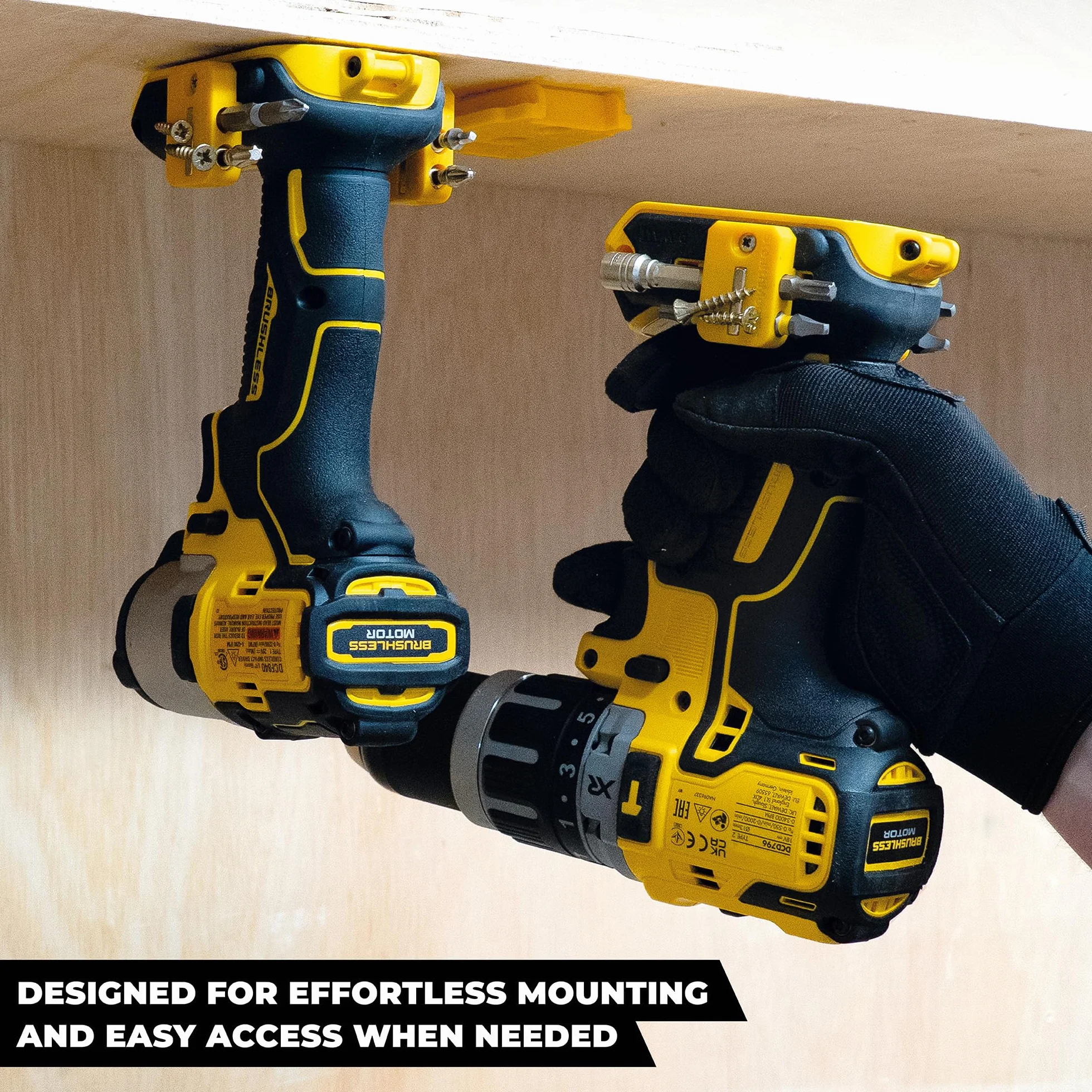 StealthMounts Portaherramientas compatibles con DeWalt MAX + XR + Flexvolt | Soportes de herramientas inalámbricos compatibles con herramientas eléctricas DeWalt de 18 V + 20 V + 54 V + 60 V | Paquete