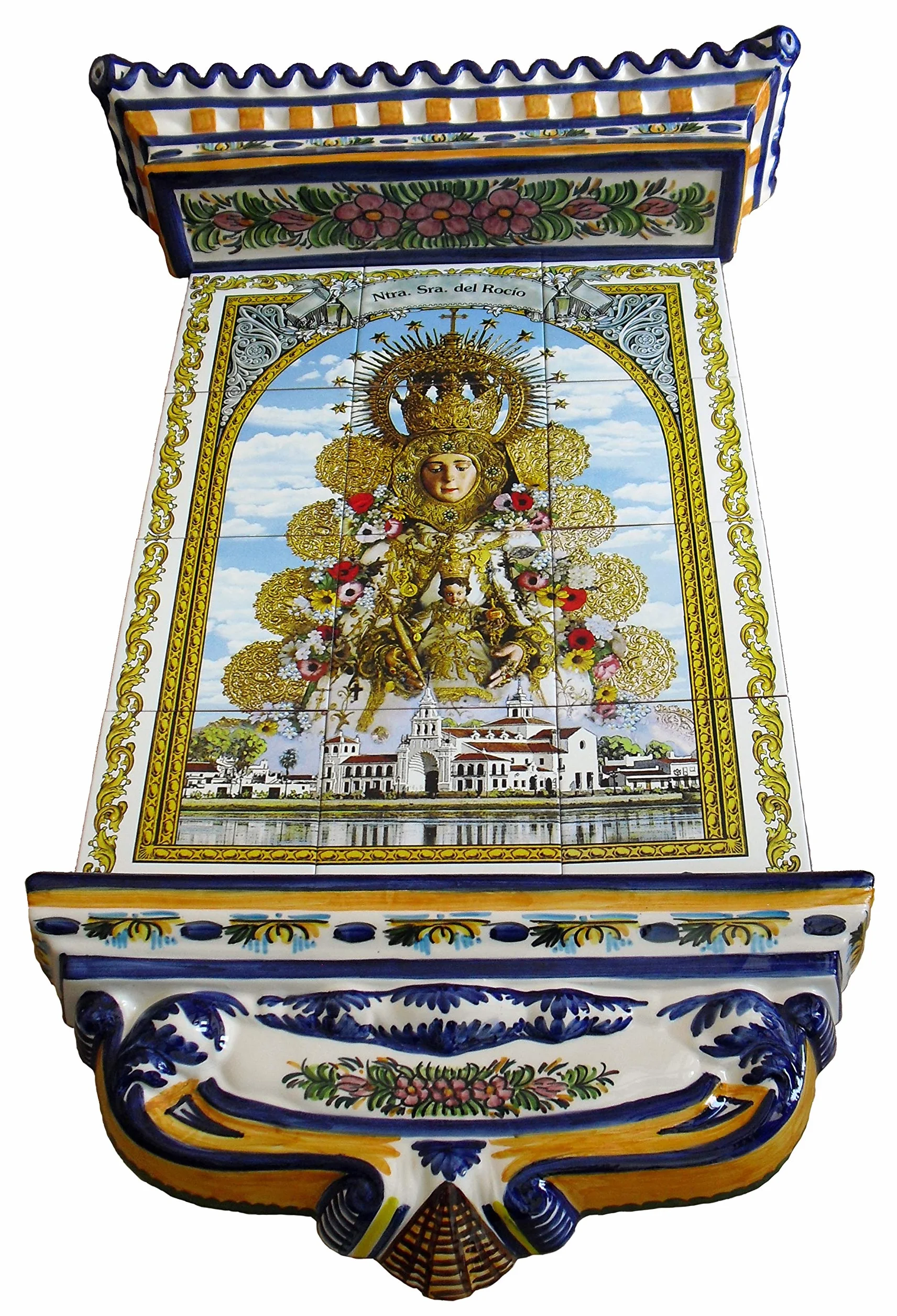 Rustiluz Azulejo de la Virgen del Rocío, Mosaico de cerámica y tejadillo Grande