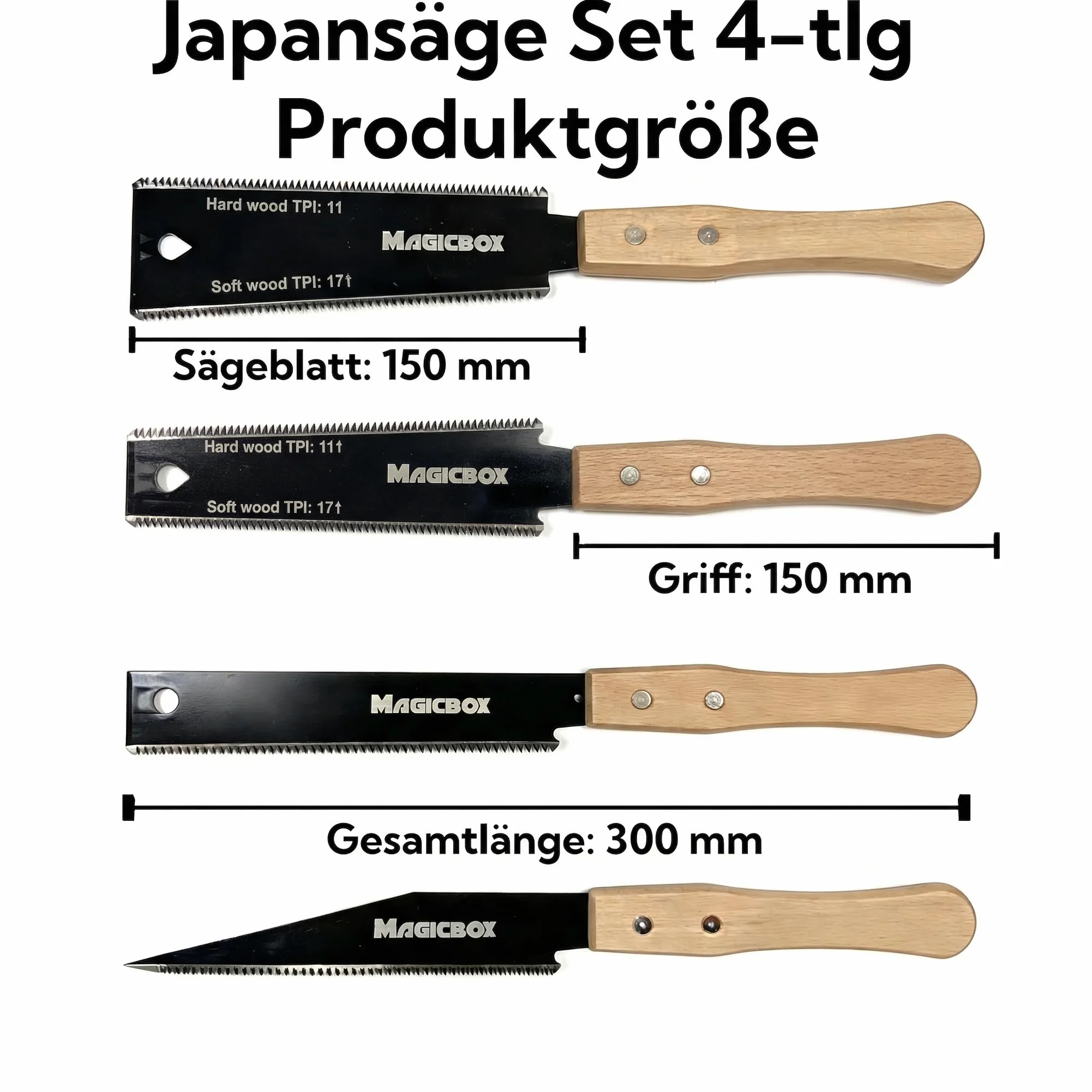 Magicbox Juego de sierras japonesas de 4 piezas, sierra japonesa Ryoba y madera de sierra fina, sierra de tracción 11/17 TPI con hoja SK5, sierra de espiga para carpintería, sierra japonesa Dictum