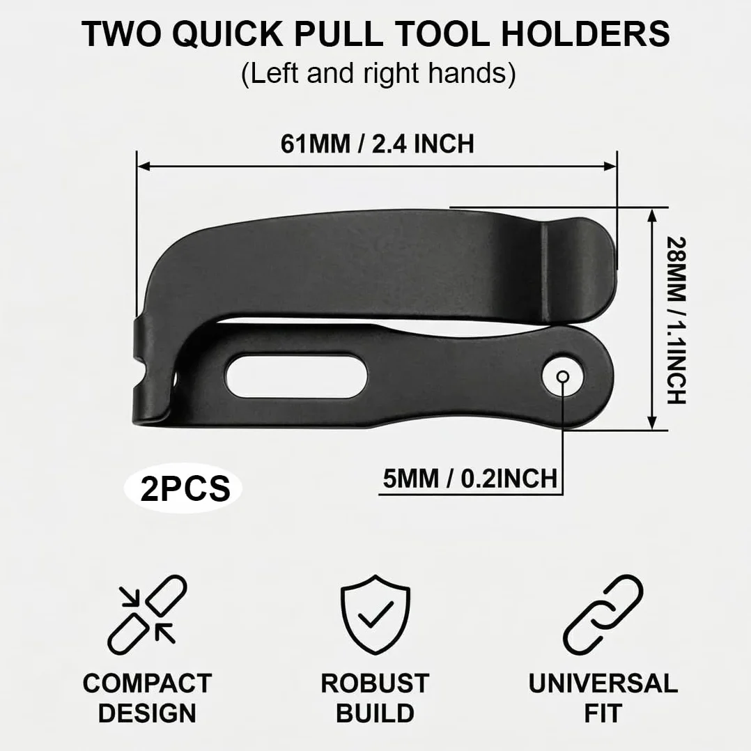 Clips Kydex para Funda de Cuchillo 2 Unidades – Extracción Rápida Ambidiestro para Acceso Táctico EDC, Sujeción Segura en Cinturón