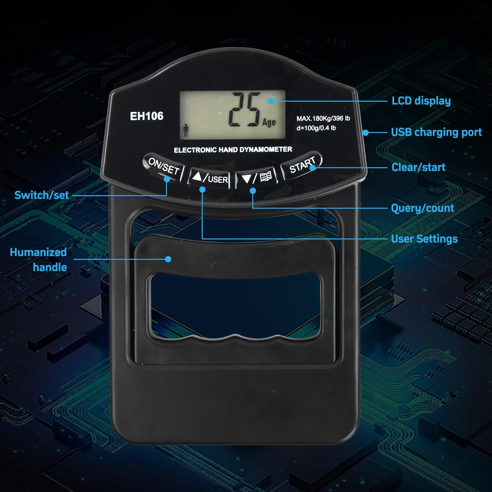 Dinamometro de Digital Dinamómetro de Mano Probador de Fuerza de Agarre para Deportes, Fitness