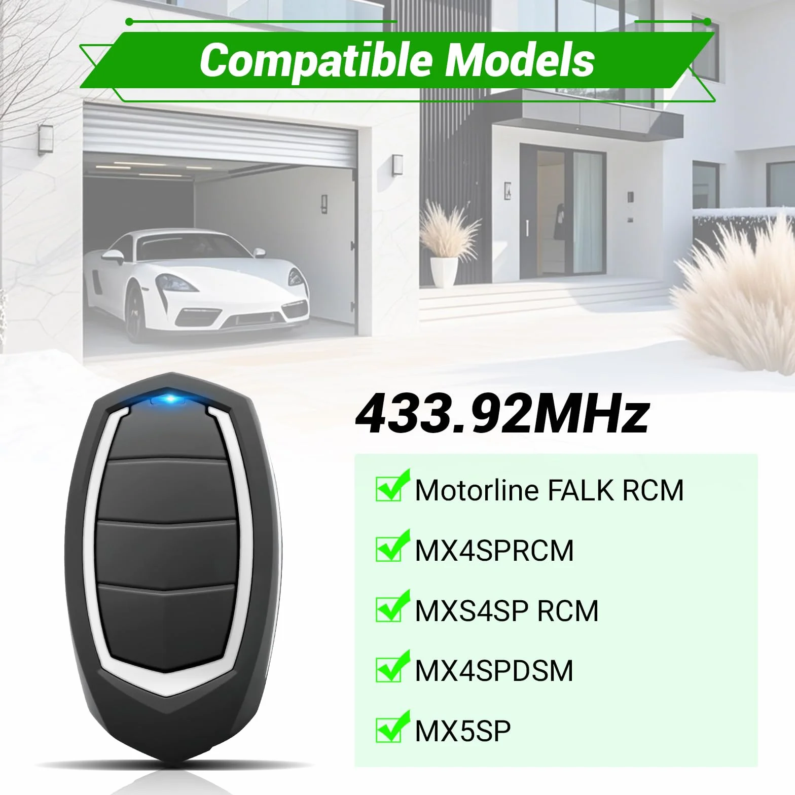 Mando a Distancia para Puerta de Garaje Automática – Compatible únicamente con sistemas de Motorline Falk MX4SP – 4 Canales, Código Dinámico Rolling Code, Frecuencia 433,92 MHz (Pack de 3)