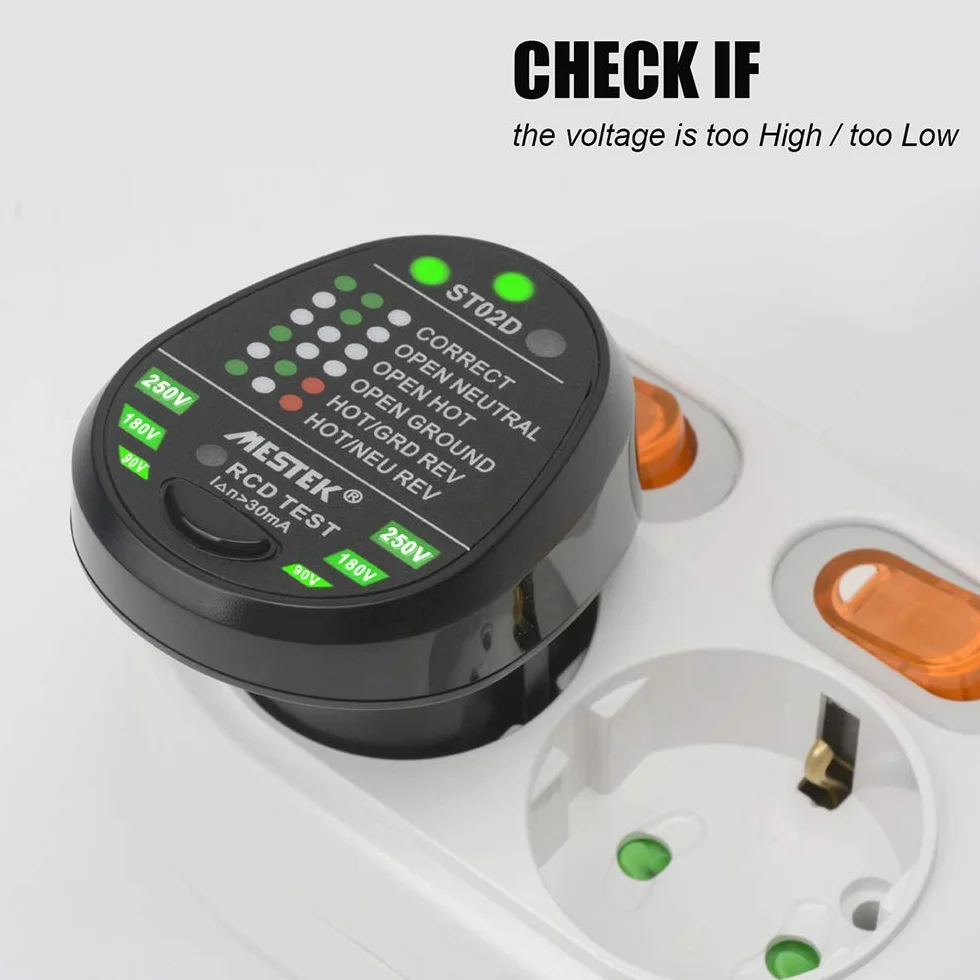 Probador de enchufes RCD, detector automático de polaridad de circuito neutro (enchufe europeo)