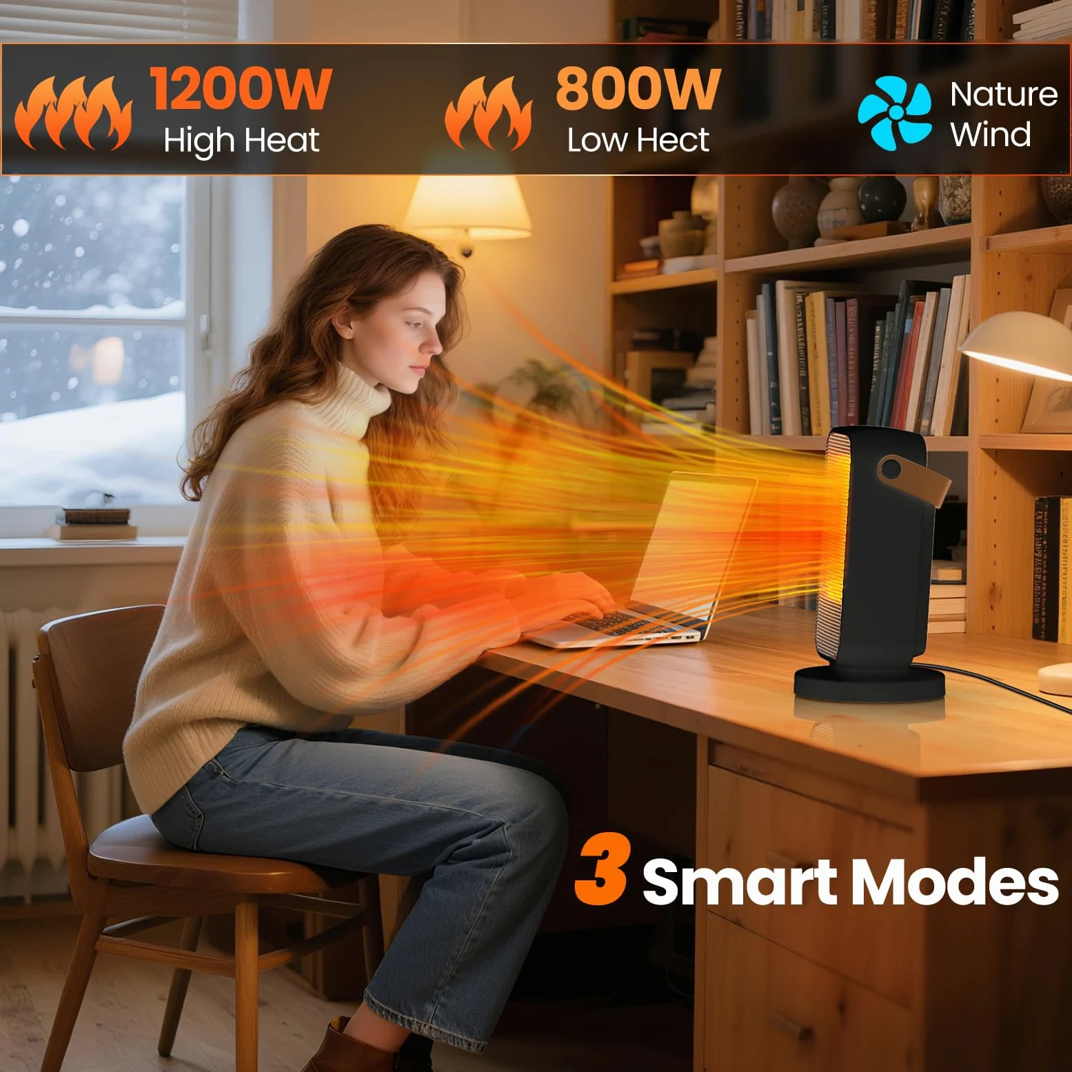 YAZEKY Calefactor Electrico Bajo Consumo, 1200W PTC Radiadores Silencioso, Calefactor de Ventilador 3 Modos, Protección de La Seguridad, Radiador Portatil para Baño Oficina y Dormitorio 20 m²
