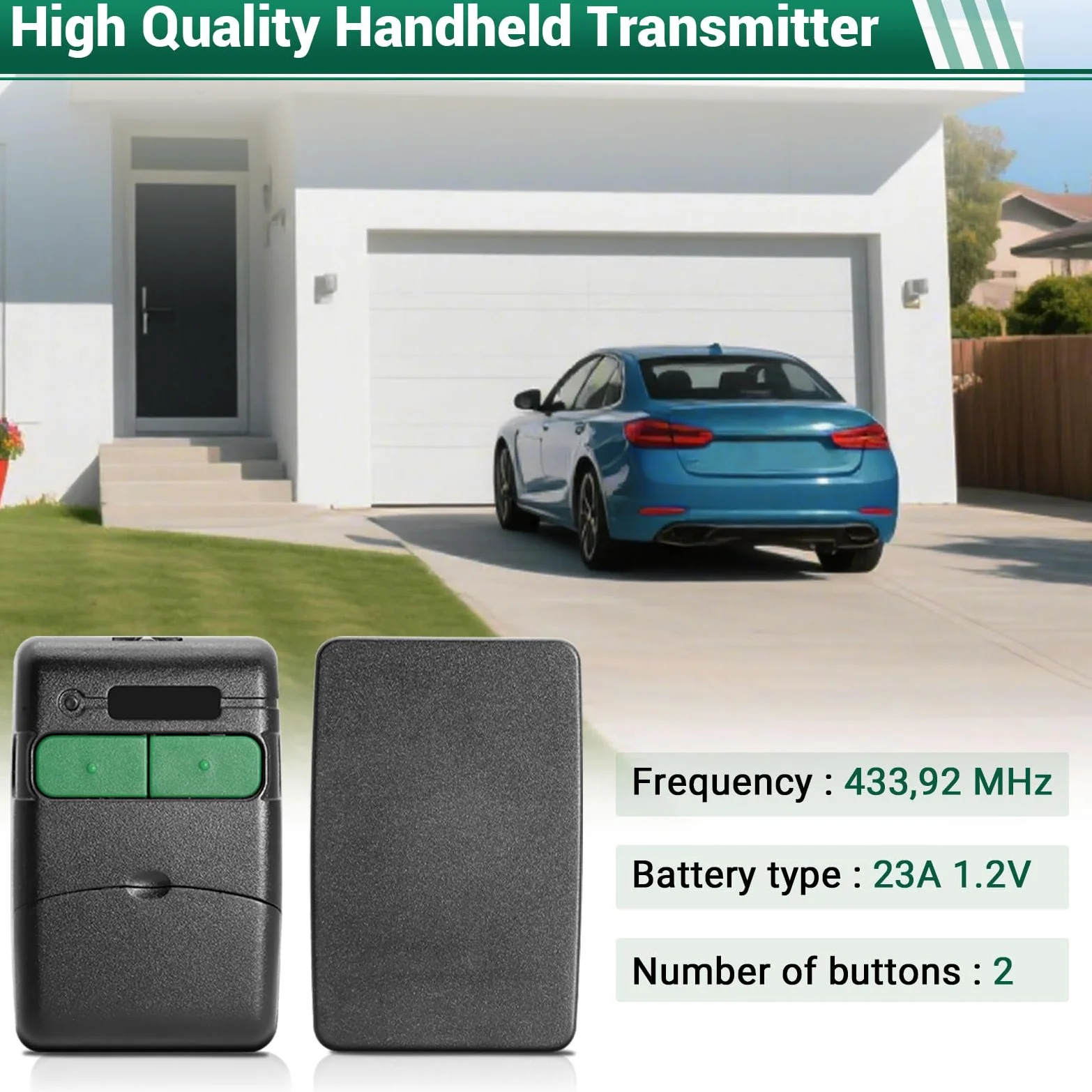 2Unidades Mando Garaje CLEMSA 433.92 MHz, Mando Puerta Garaje Universal Compatible con Modelos MV-1, MV-12, MV-123, Mandos Puertas Automáticas, Fácil Programación y Reemplazo Seguro
