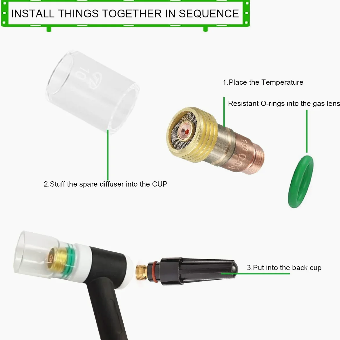 para TIG Kit de Lentes de Gas para soplete de Soldadura #10 Glass Cup Kit, para TIG Welding Torch Accessories Stubby Gas Lens para DB SR WP 17 18 26