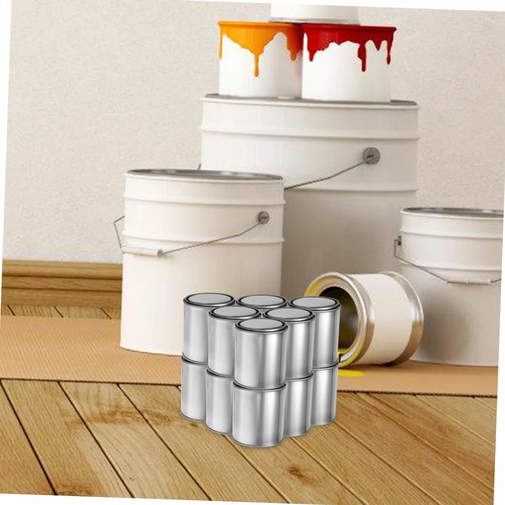 Mikikit Latas de Pintura sin Revestimiento con Tapas Cubos Metálicos Vacíos para Almacenamiento de Pintura Envases de Gran Capacidad para Proyectos DIY y Manualidades
