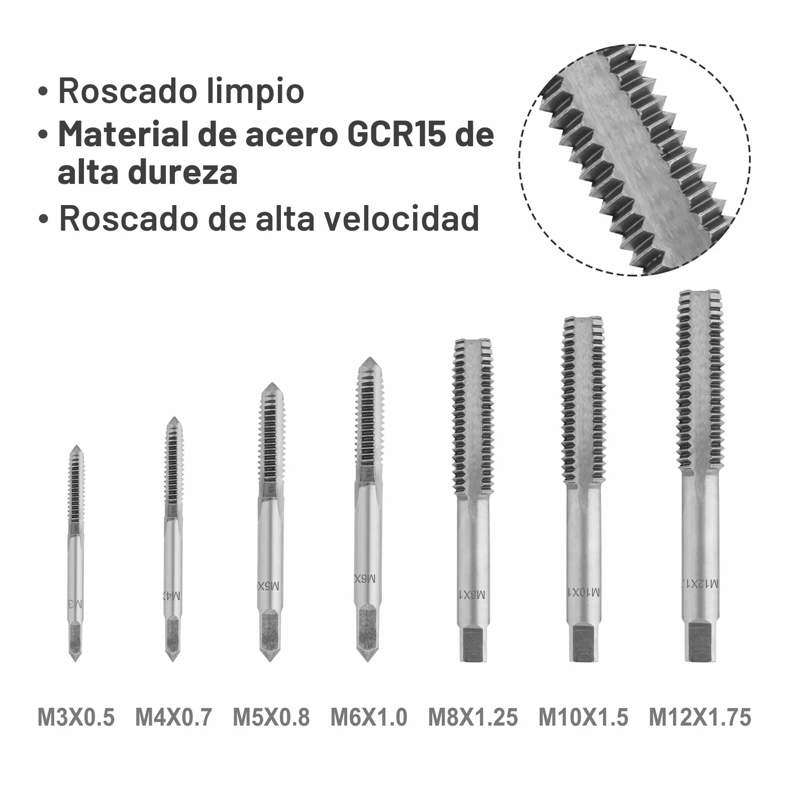 Gunpla 15 piezas Juego de Machos y Brocas de Roscar Herramientas para Hacer Roscas Manual Grifos Métricos M3 - M12 con Portamacho