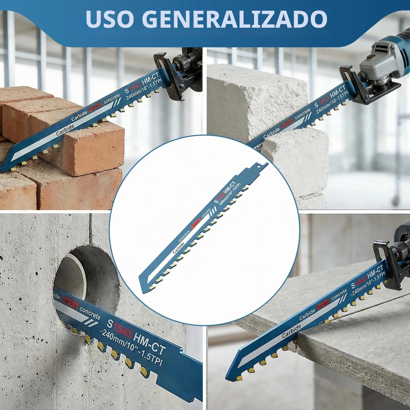 Hojas de Sierra Sable 240 mm Sierra de Sable S1543 Cuchilla Sierra Sable de Carburo para Metal Madera Hormigón Poroso Ladrillo Placa de Cemento