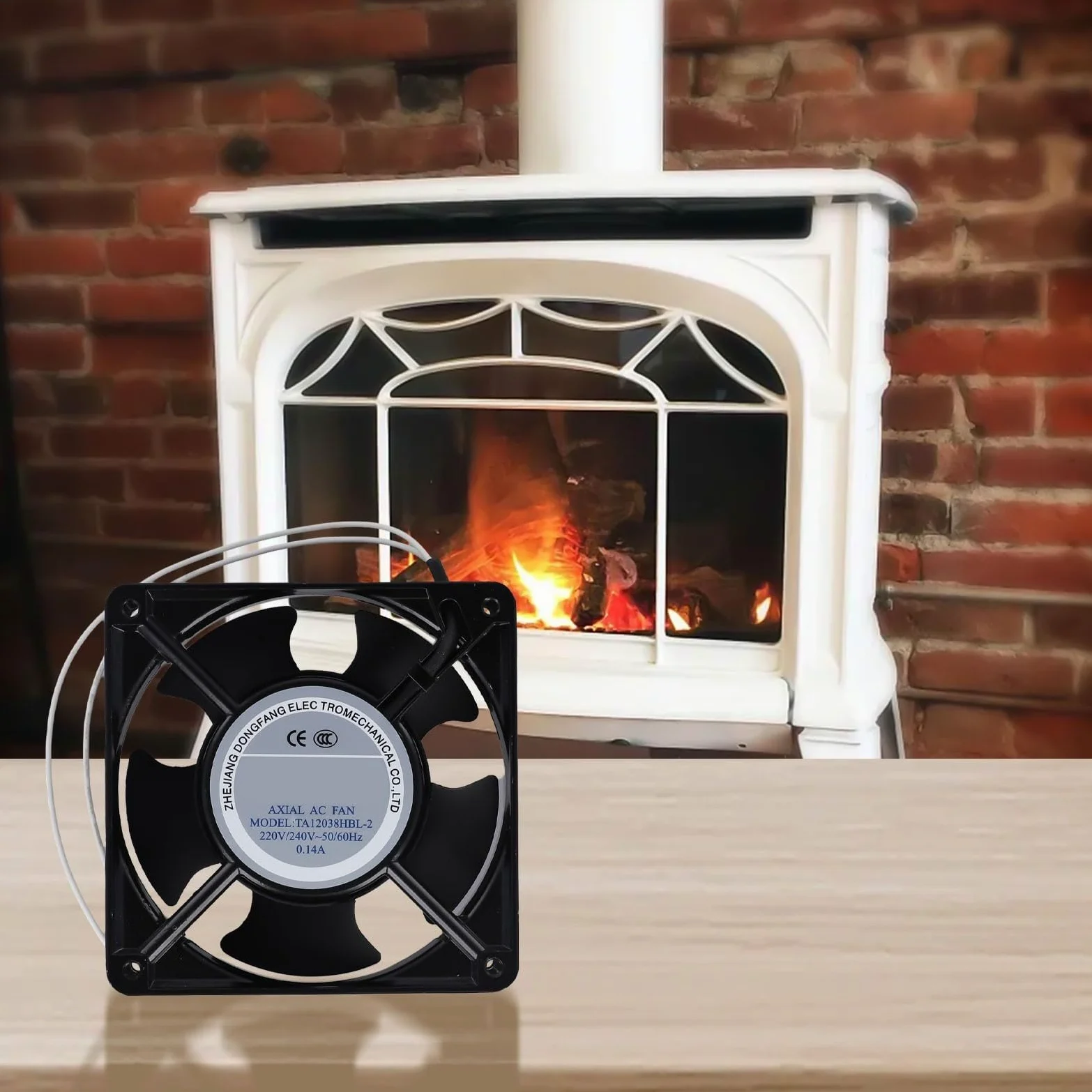 RemixAst | Ventilador para estufa de leña axial silencioso de alta temperatura | 120×120×38 mm Ventilador axial de cartucho de circulación de aire de aspas metálicas 220 V | Para chimenea insertada en