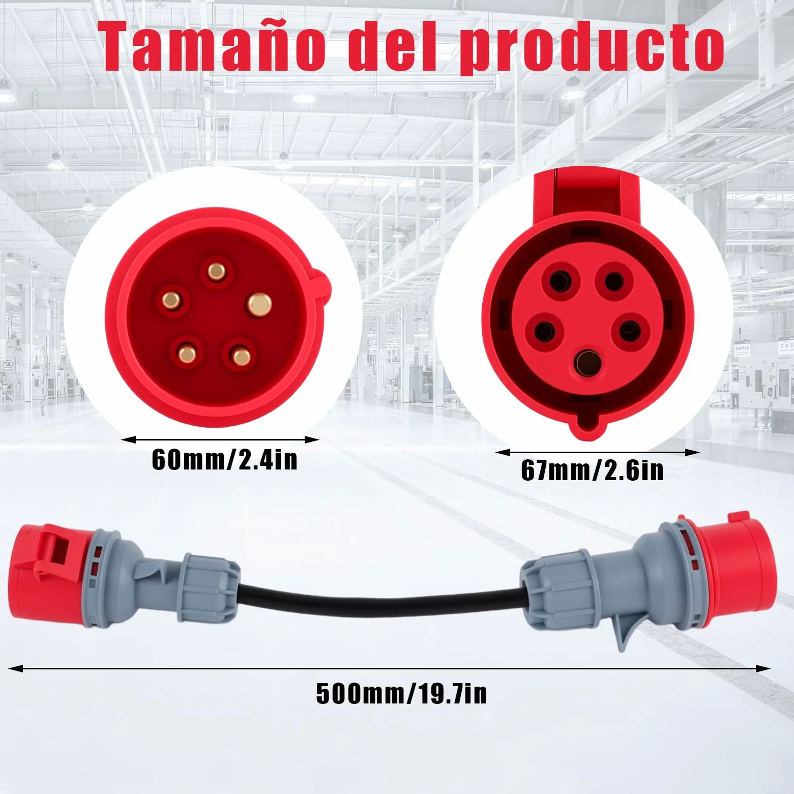 Adaptador de CEE Corriente Recta 32A en 16a, Cable de Corriente Fuerte 16a Inserto de Inserción, Material de Metal y Plástico, Duradero y Seguro, Impermeable IP44, Adecuado para