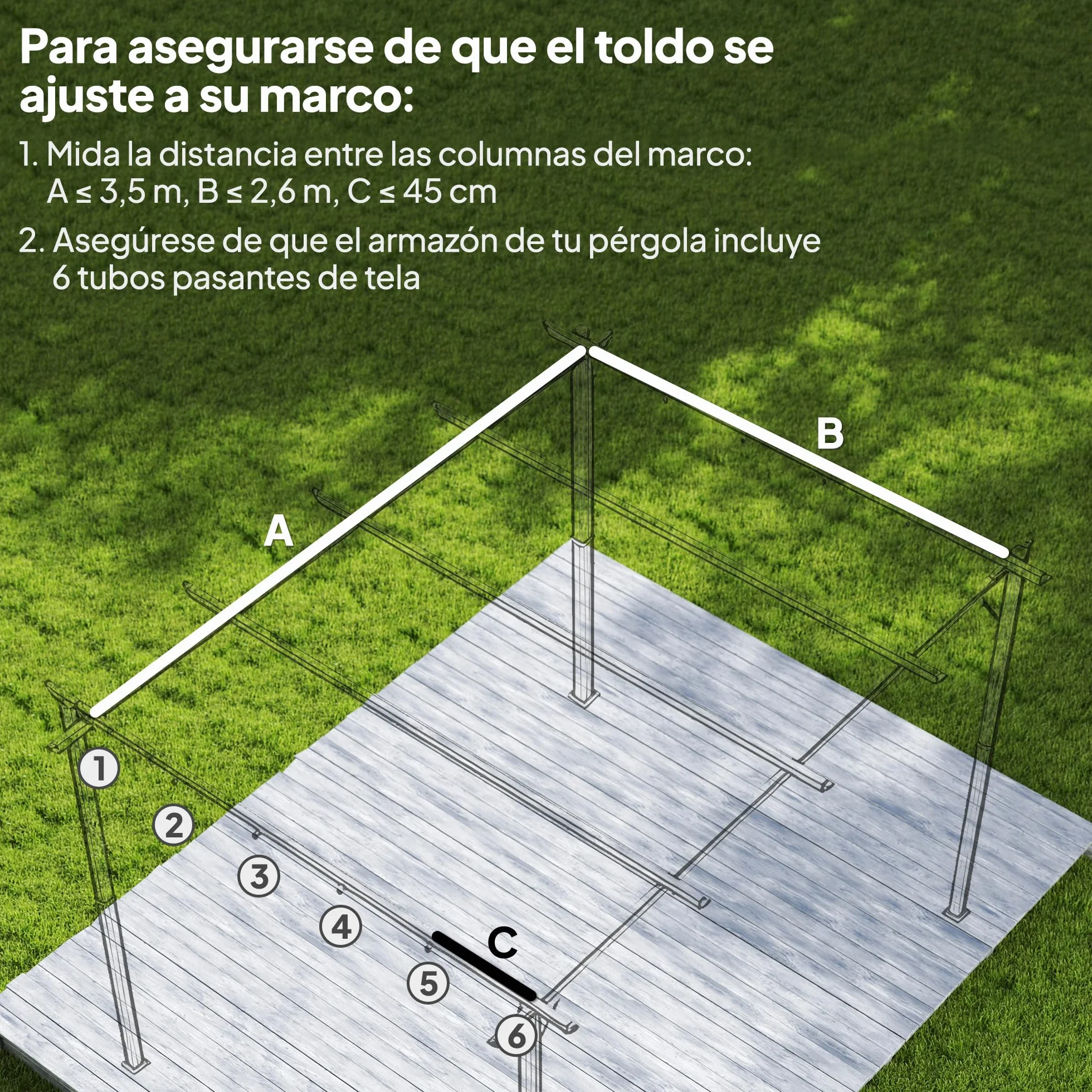 Outsunny Techo de Pérgola 3,5x2,6 m, Repuesto Retráctil UV30+, Toldo Jardín Crema