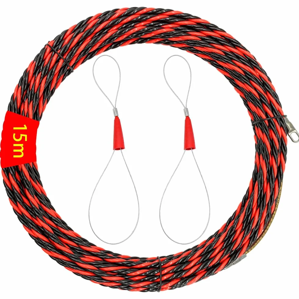 Guia Pasacables Trenzada 15m 2 Muelle Diámetro 6mm Rojo y Negro
