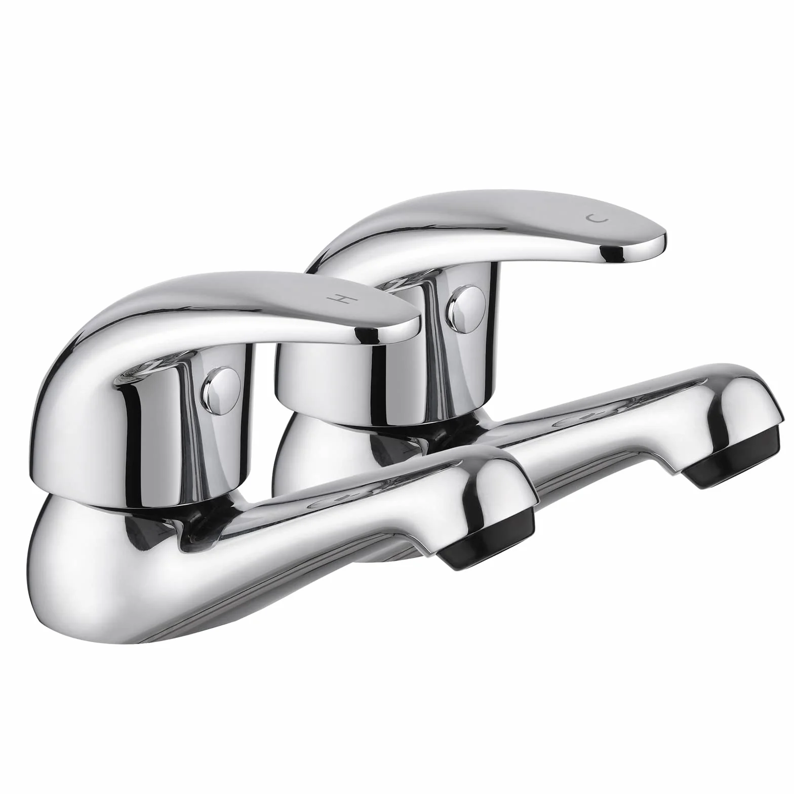 JASSFERRY Par de grifos de lavabo cromados para agua fría y caliente, grifo de fregadero de baño, mango de palanca superior de 1/2", juego de 2