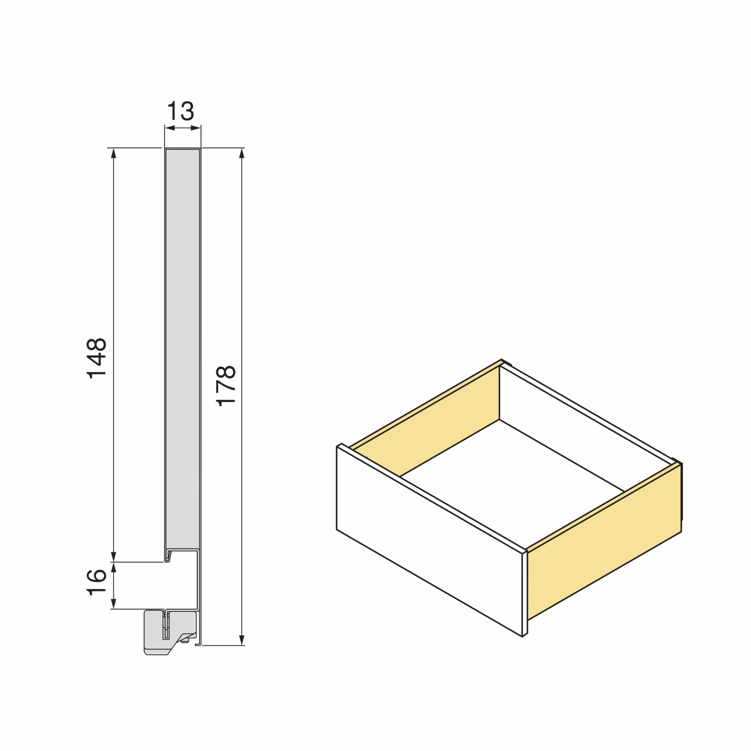 Emuca - Kit cajón para cocina o baño, altura 178mm, profundidad 350mm, 30Kg, cierre suave, tableros no incluidos, Acero, Gris antracita