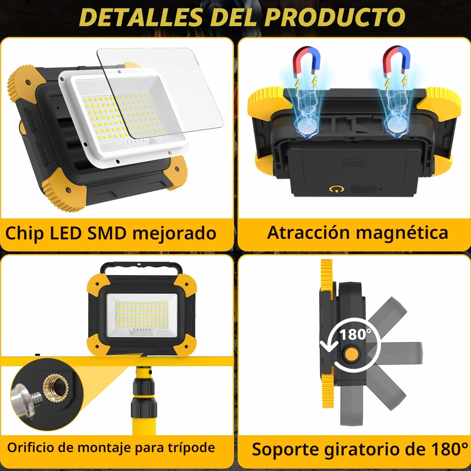 NATPOW Foco LED Recargable, Luz LED Trabajo Portátil con Baterías, 5 Modos Foco con Cable USB, Lámpara de Camping Magnético para Obras, Garaje, Taller Emergencia, 2 unidades